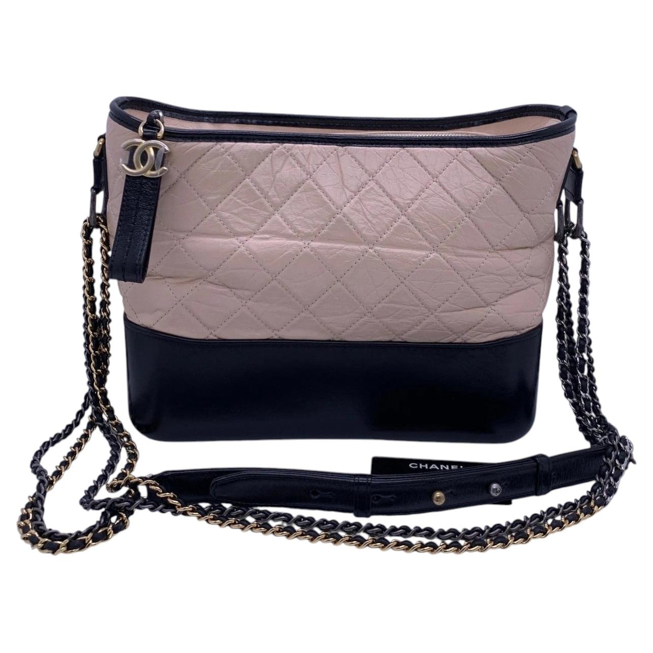 Chanel Gabrielle Medium Beige & Black Calfskin Hobo Shoulder Bag