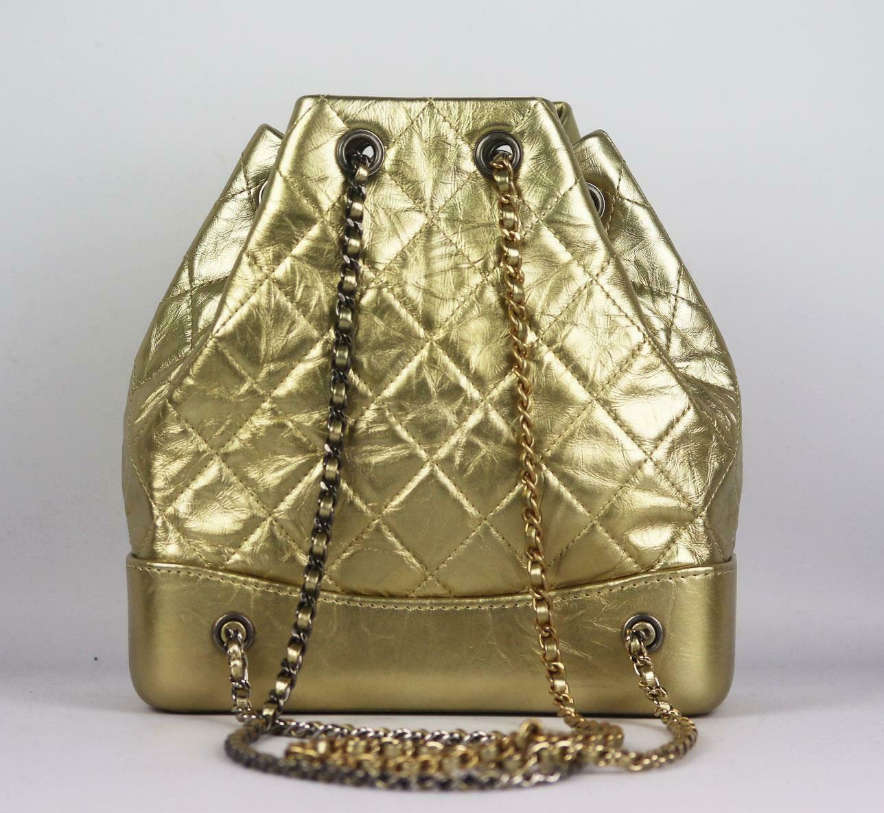 Women's or Men's Chanel Gabrielle Medium Metallic Quilted Age Calfskin Backpack