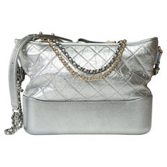 Chanel Gabrielle medium size hobo bag in in silver quilted leather, GPHW