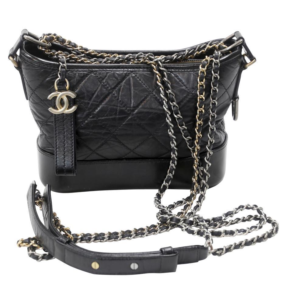 Chanel Chanel Gabrielle Mini Kettenlink Tweed zweifarbig CC-1109P-0007 Schwarzes Leder im Zustand „Hervorragend“ in Downey, CA