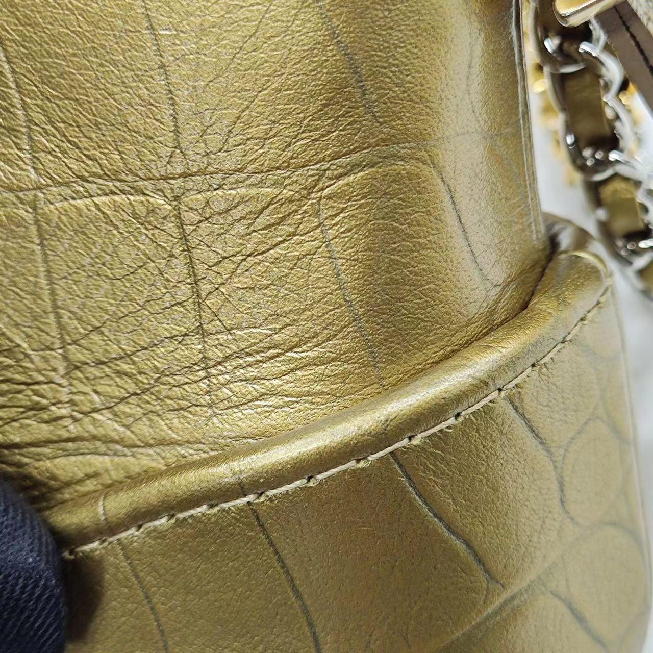 Chanel Gabrielle Mini Gold Crocodile Embossed Calfskin Leather Crossbody Bag 7