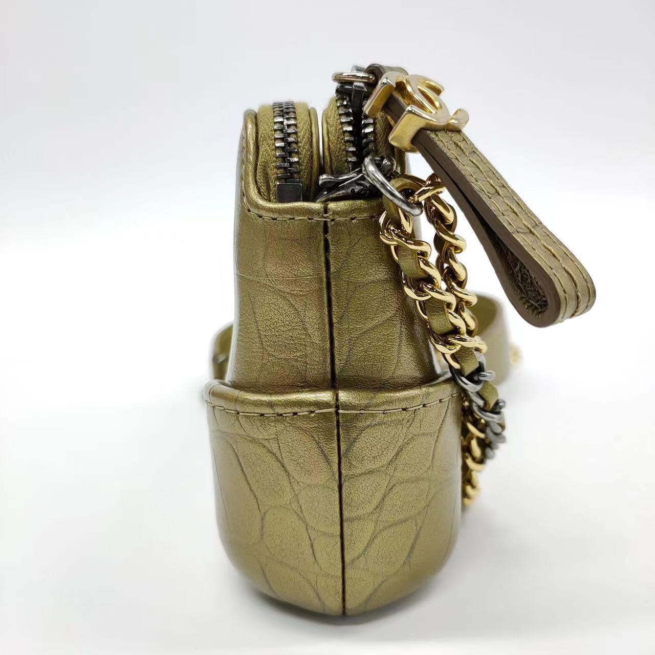 Women's Chanel Gabrielle Mini Gold Crocodile Embossed Calfskin Leather Crossbody Bag