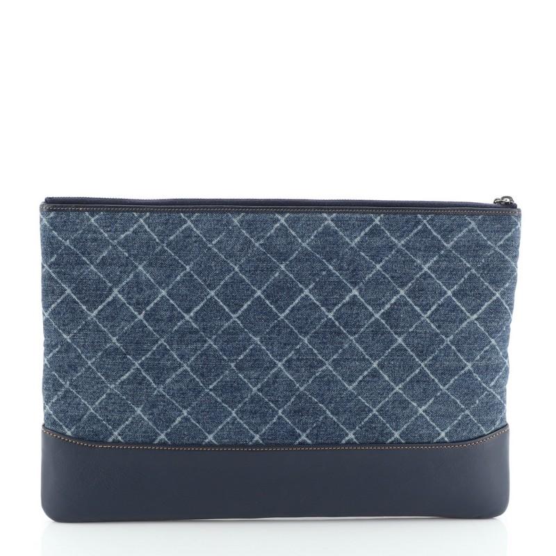 Purple Chanel Gabrielle O Case Clutch Printed Denim Large