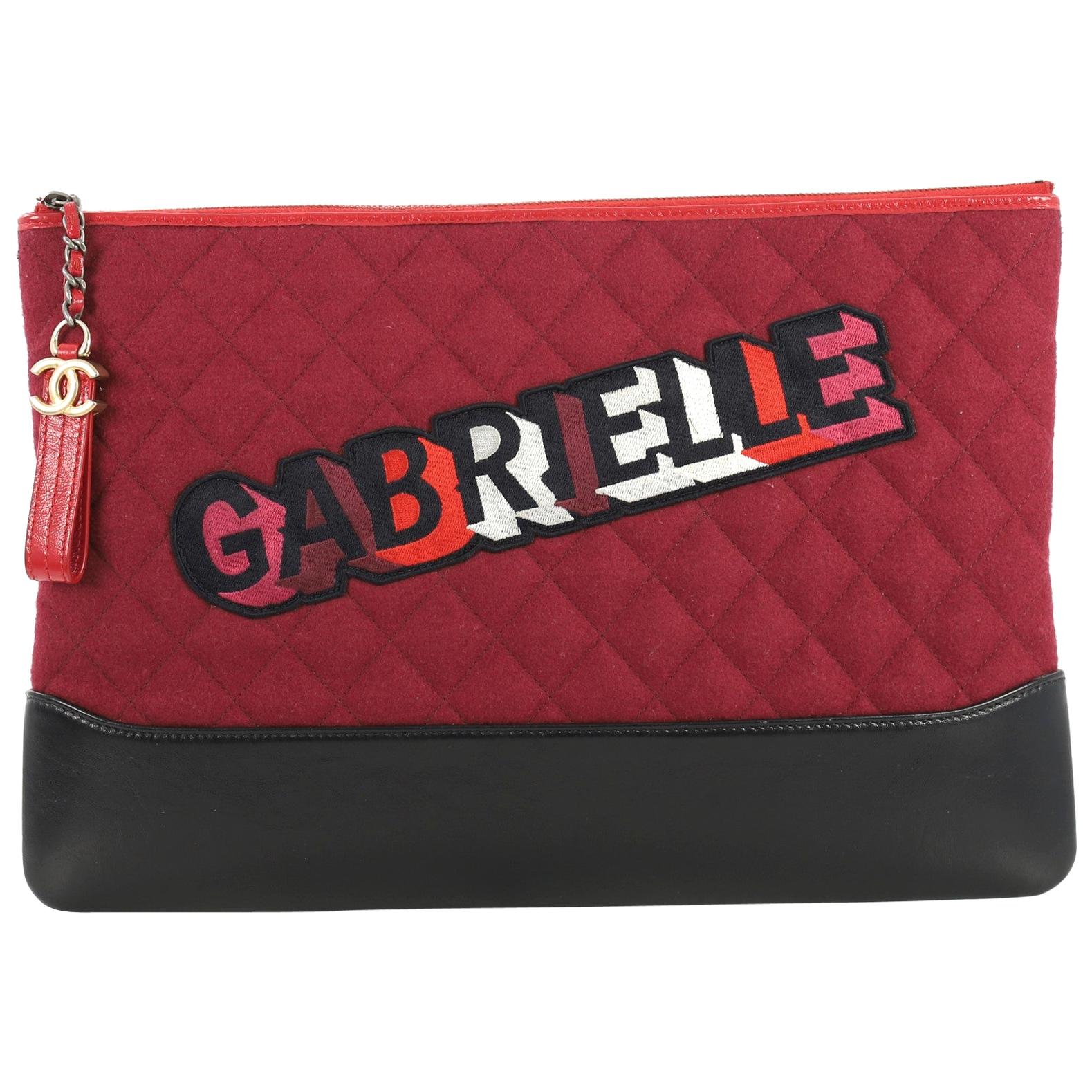 Chanel Gabrielle O Case Clutch Quilted Felt And Calfskin Large