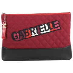 Chanel Gabrielle O Case Clutch Quilted Felt And Calfskin Large