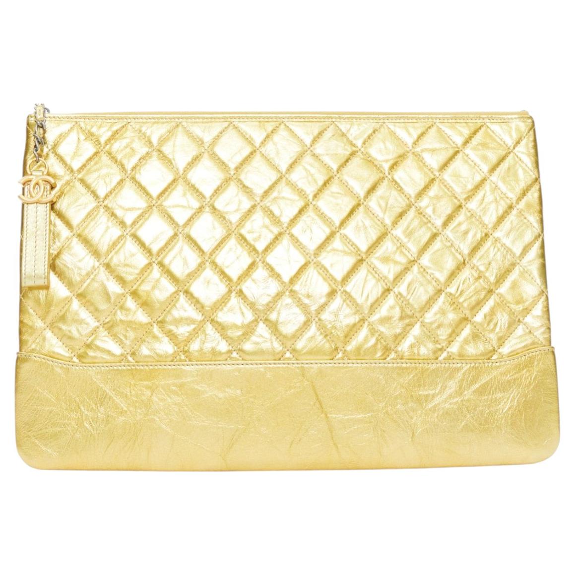 Pre-owned Karl Lagerfeld Chanel Gabrielle O-case Large Aged Calfskin Leather Cc Logo Quilted Clutch Bag In Yellow