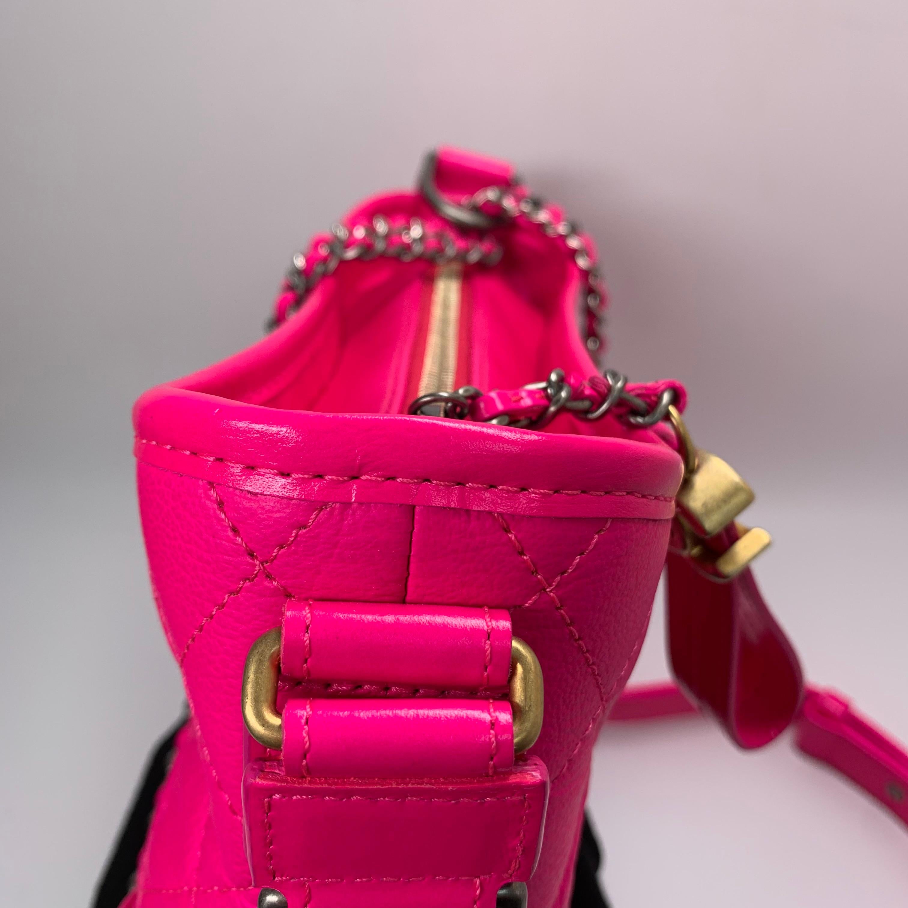 Chanel Gabrielle Pink Calfskin with Mixed Hardware Small For Sale 8
