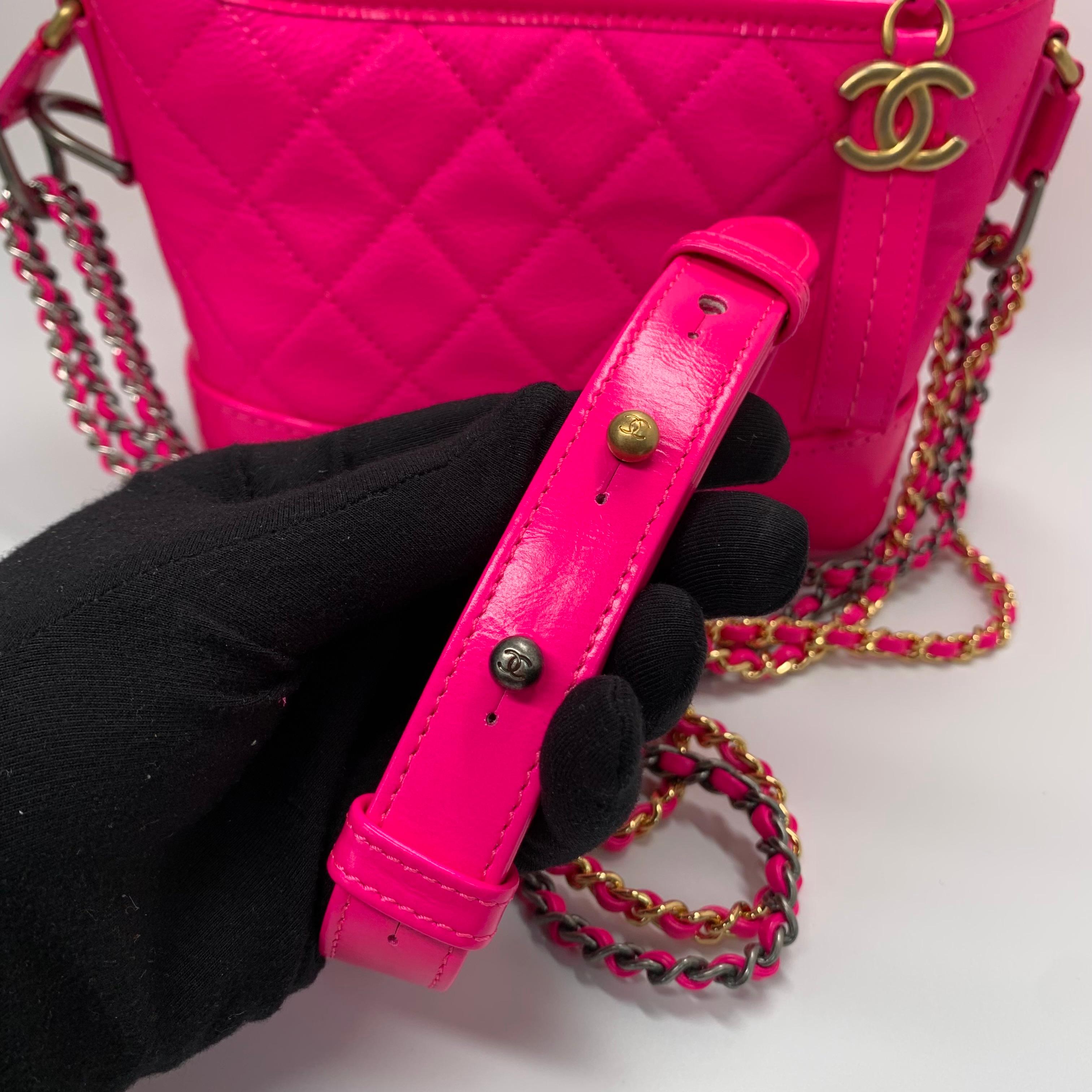 Chanel Gabrielle Pink Calfskin with Mixed Hardware Small For Sale 12