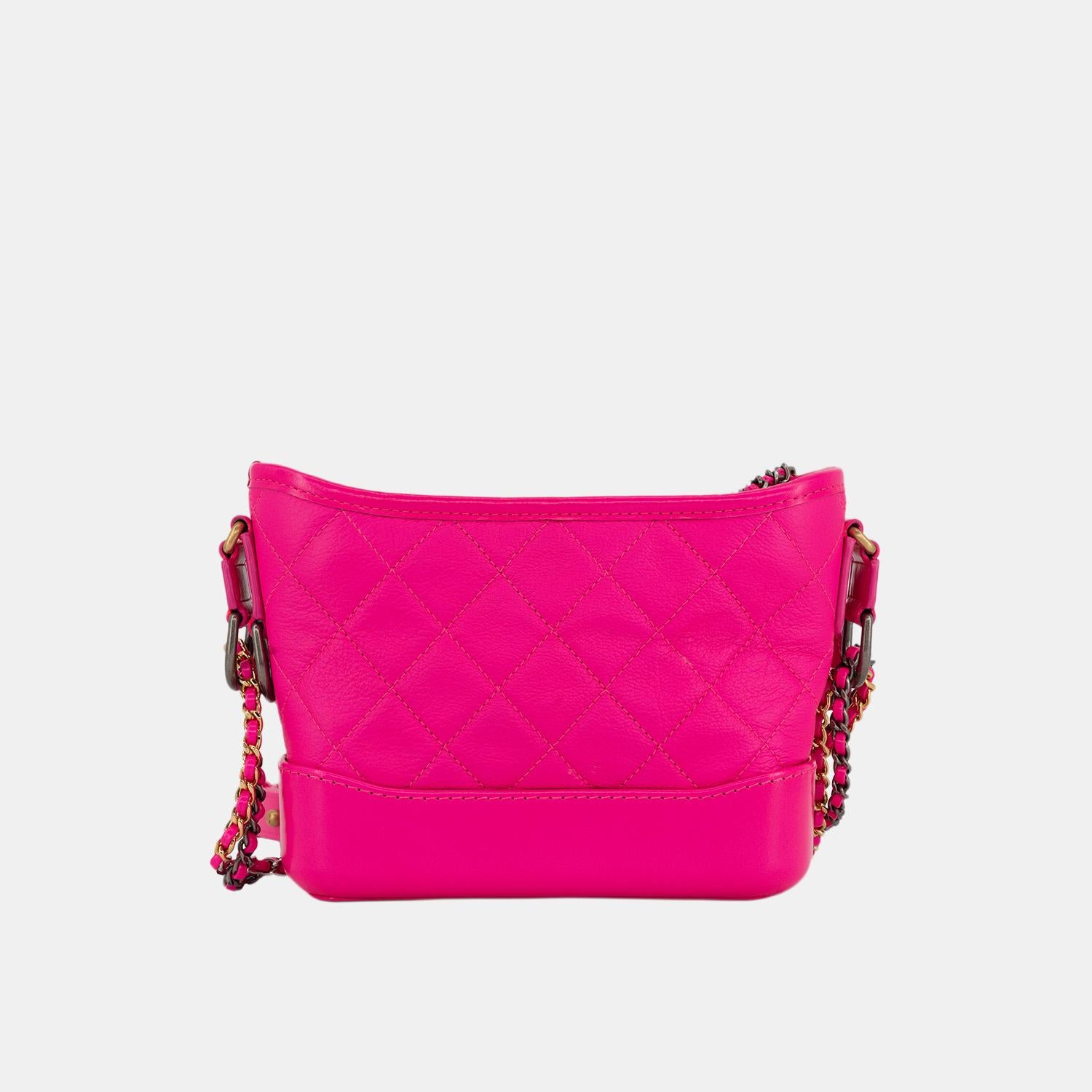 Chanel Gabrielle Pink Calfskin with Mixed Hardware Small For Sale 13