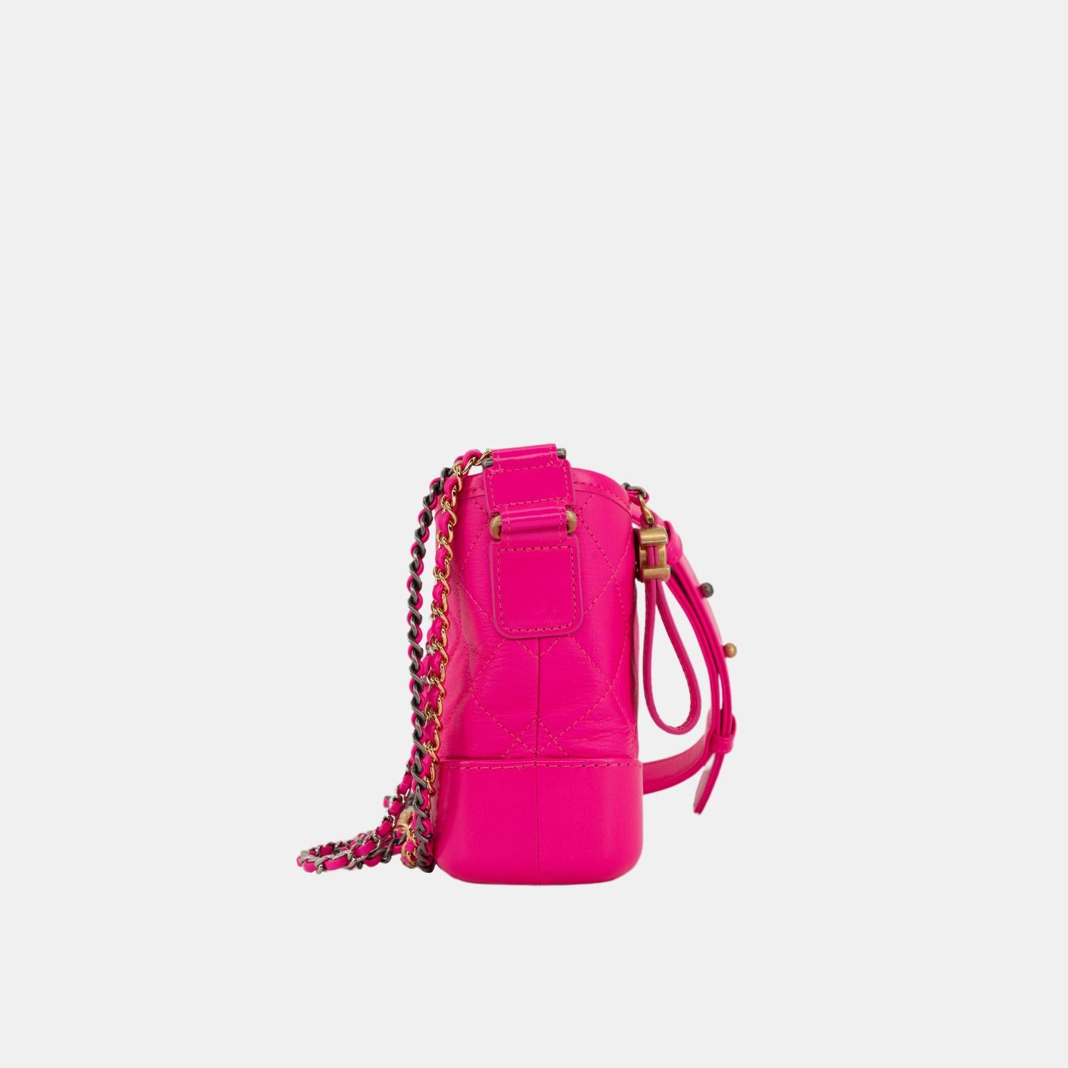Chanel Gabrielle Pink Calfskin with Mixed Hardware Small For Sale 14