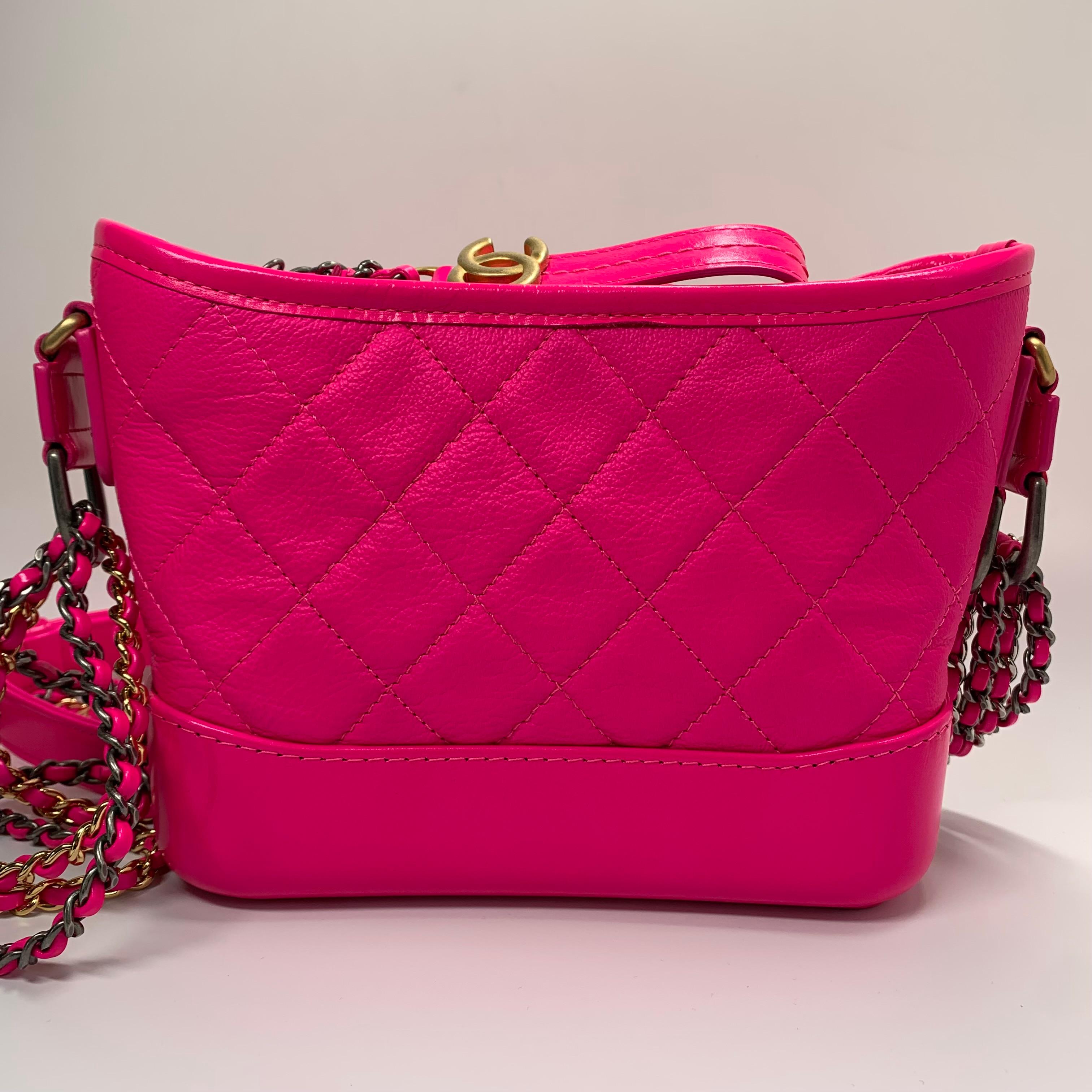 Chanel Gabrielle Pink Calfskin with Mixed Hardware Small In Good Condition For Sale In London, GB