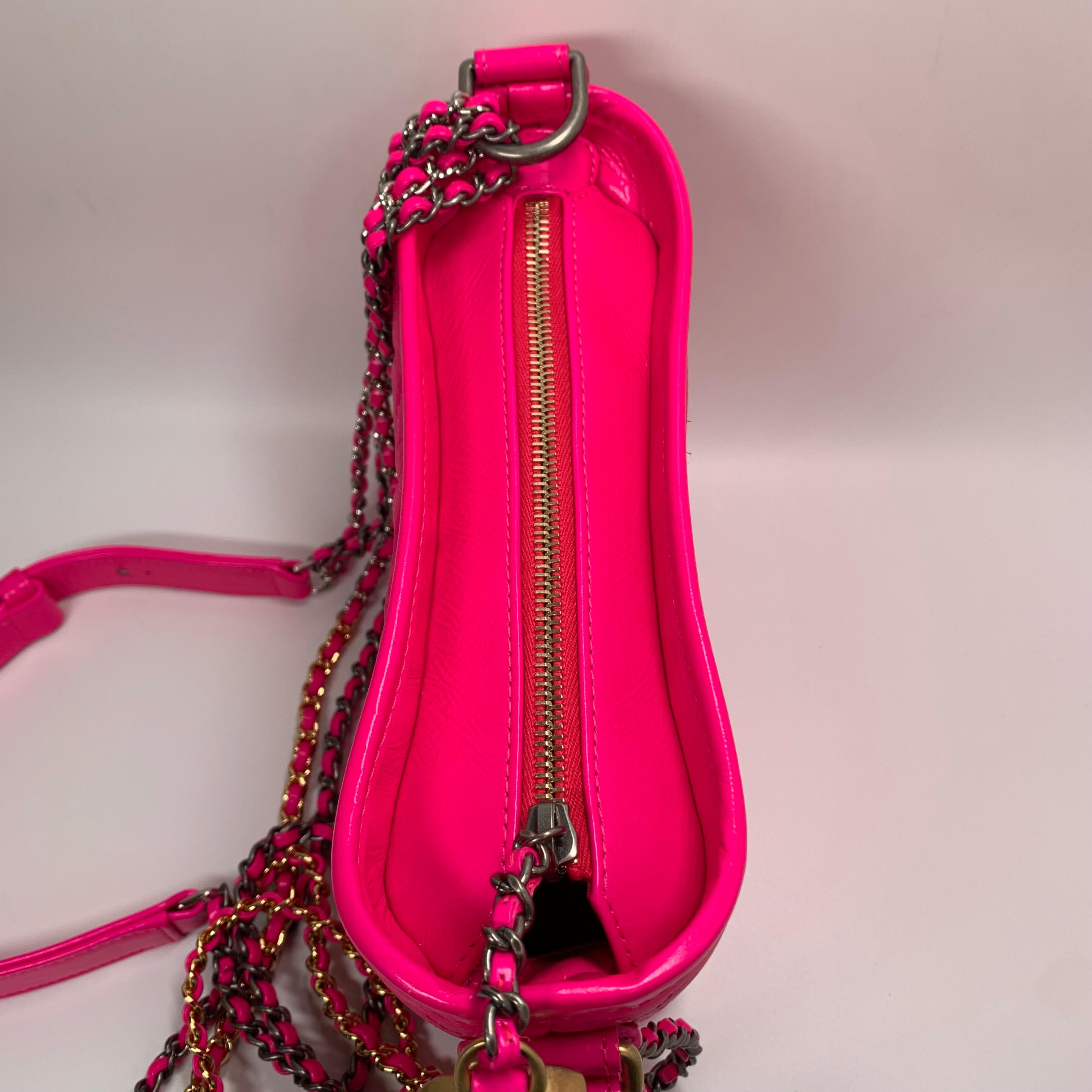 Chanel Gabrielle Pink Calfskin with Mixed Hardware Small For Sale 2