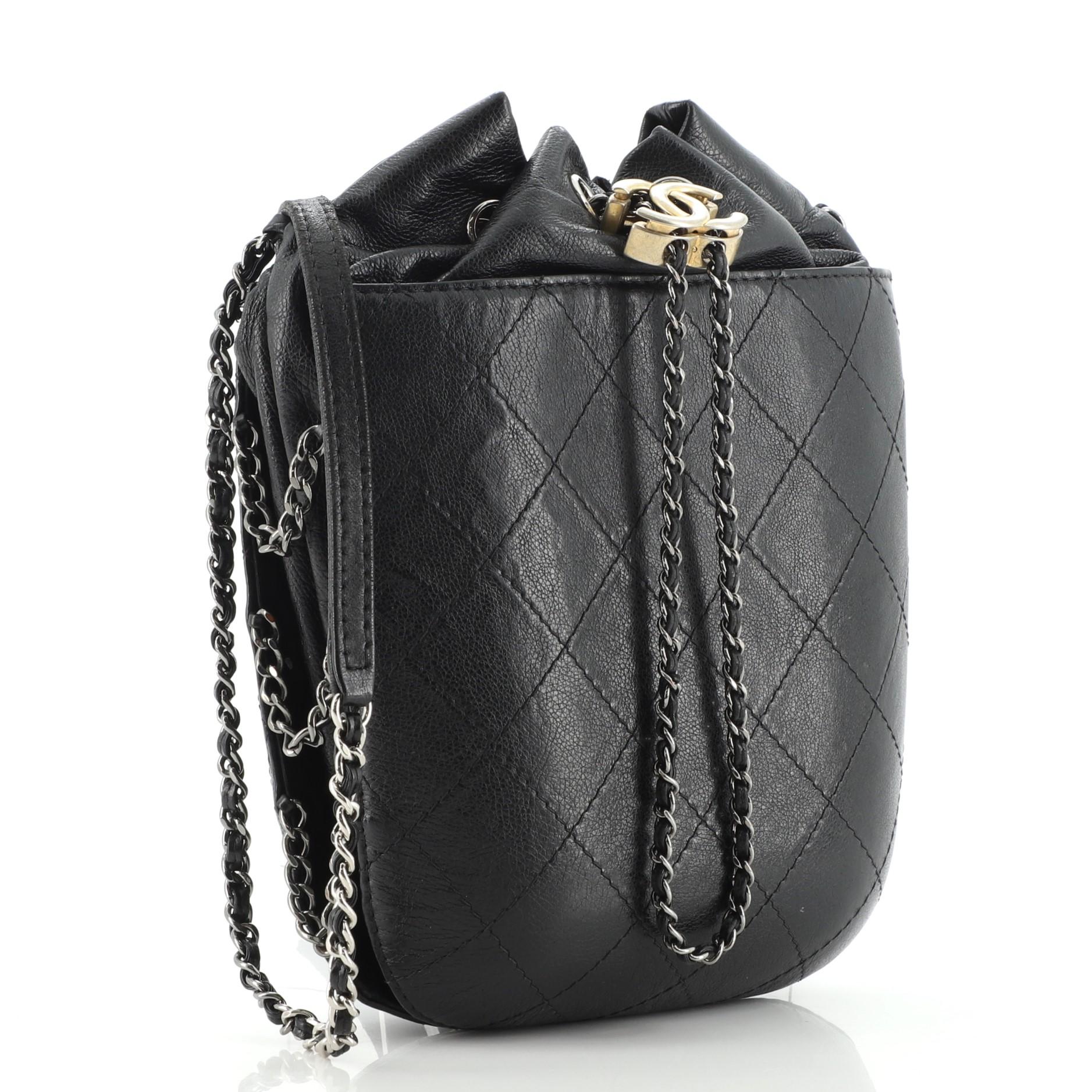 Chanel Black Quilted Leather Small Gabrielle Bucket Bag Chanel