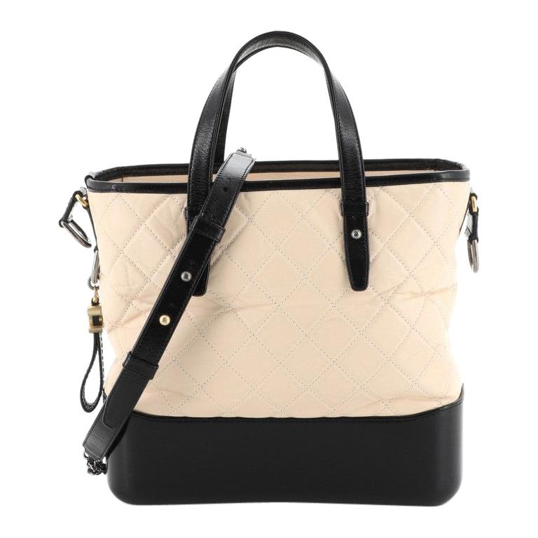 CHANEL Gabrielle Black White Quilted Calfskin Large Shopper Tote Bag