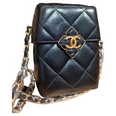 Chanel Enamel CC Diamond Lock Box Bag Black Lambskin Crossbody Shoulder GHW