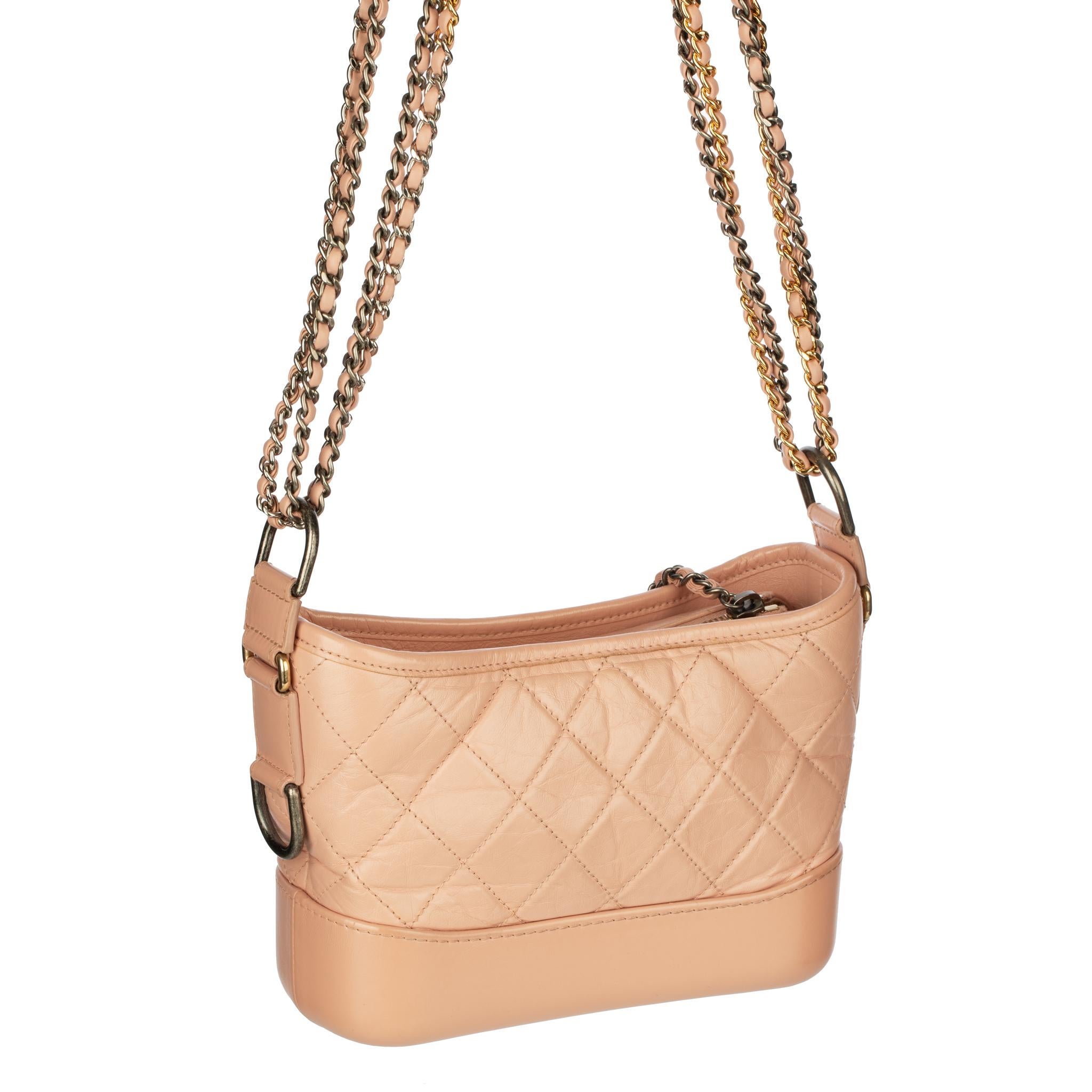 Chanel Gabrielle Small Dusty Pink Grained Calfskin Leather Two Tone Hardware For Sale 5