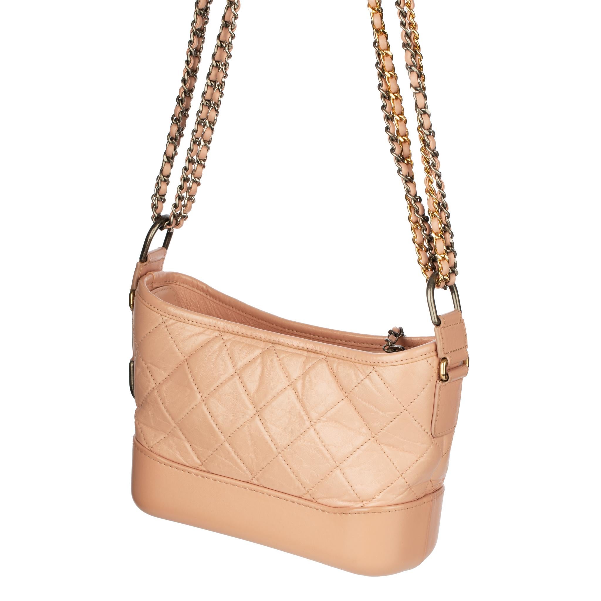 Chanel Gabrielle Small Dusty Pink Grained Calfskin Leather Two Tone Hardware For Sale 8