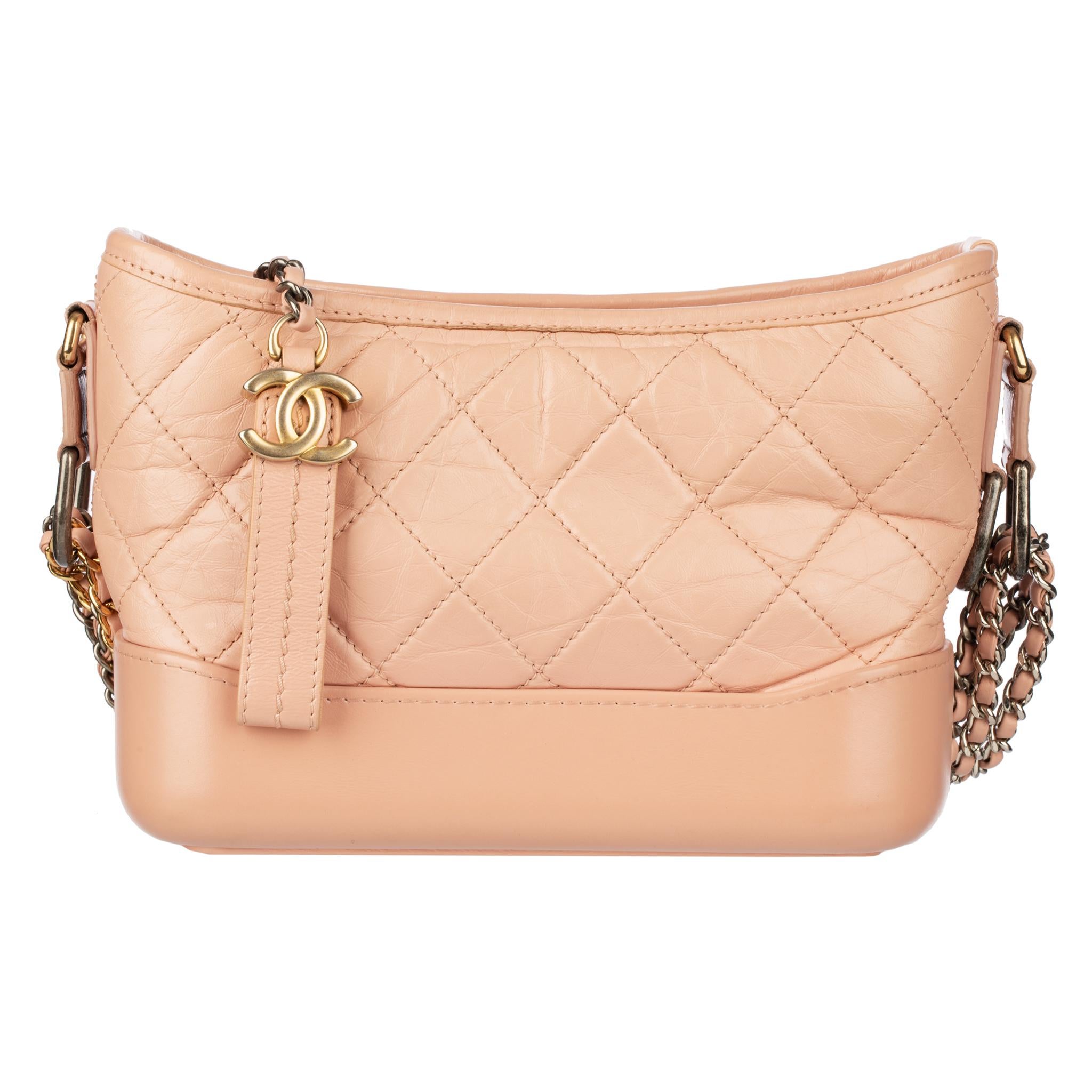 Orange Chanel Gabrielle Small Dusty Pink Grained Calfskin Leather Two Tone Hardware For Sale