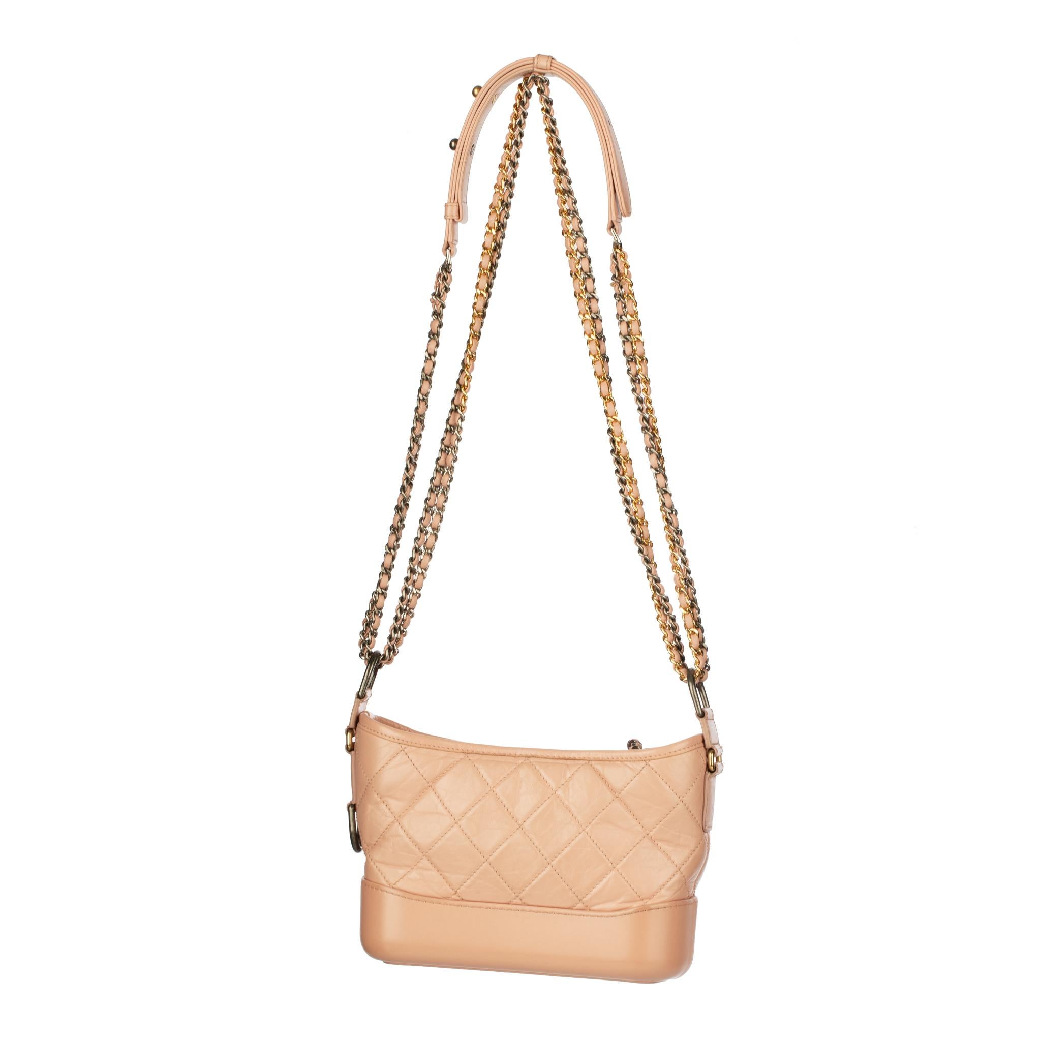 Chanel Gabrielle Small Dusty Pink Grained Calfskin Leather Two Tone Hardware In Excellent Condition For Sale In DOUBLE BAY, NSW