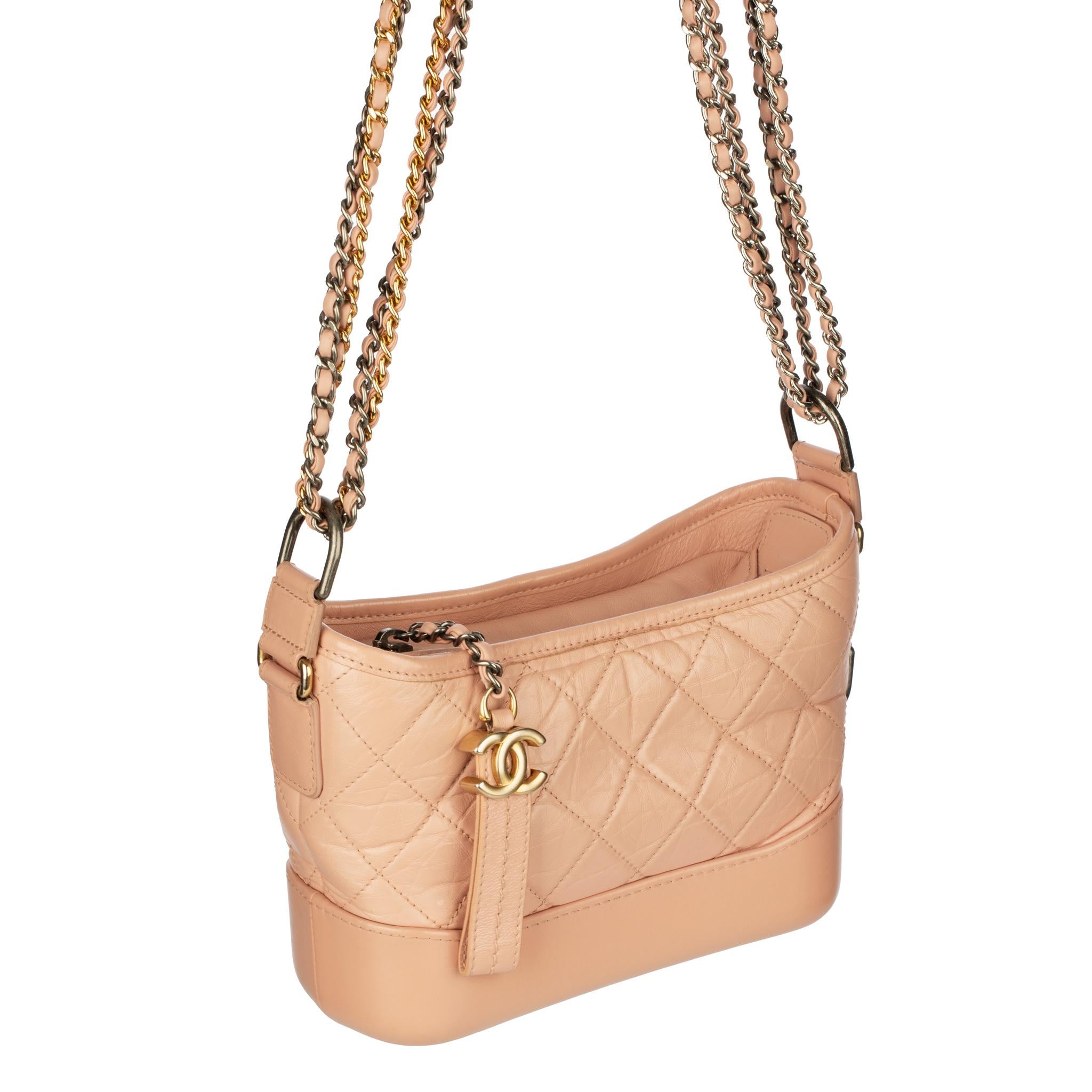 Women's Chanel Gabrielle Small Dusty Pink Grained Calfskin Leather Two Tone Hardware For Sale