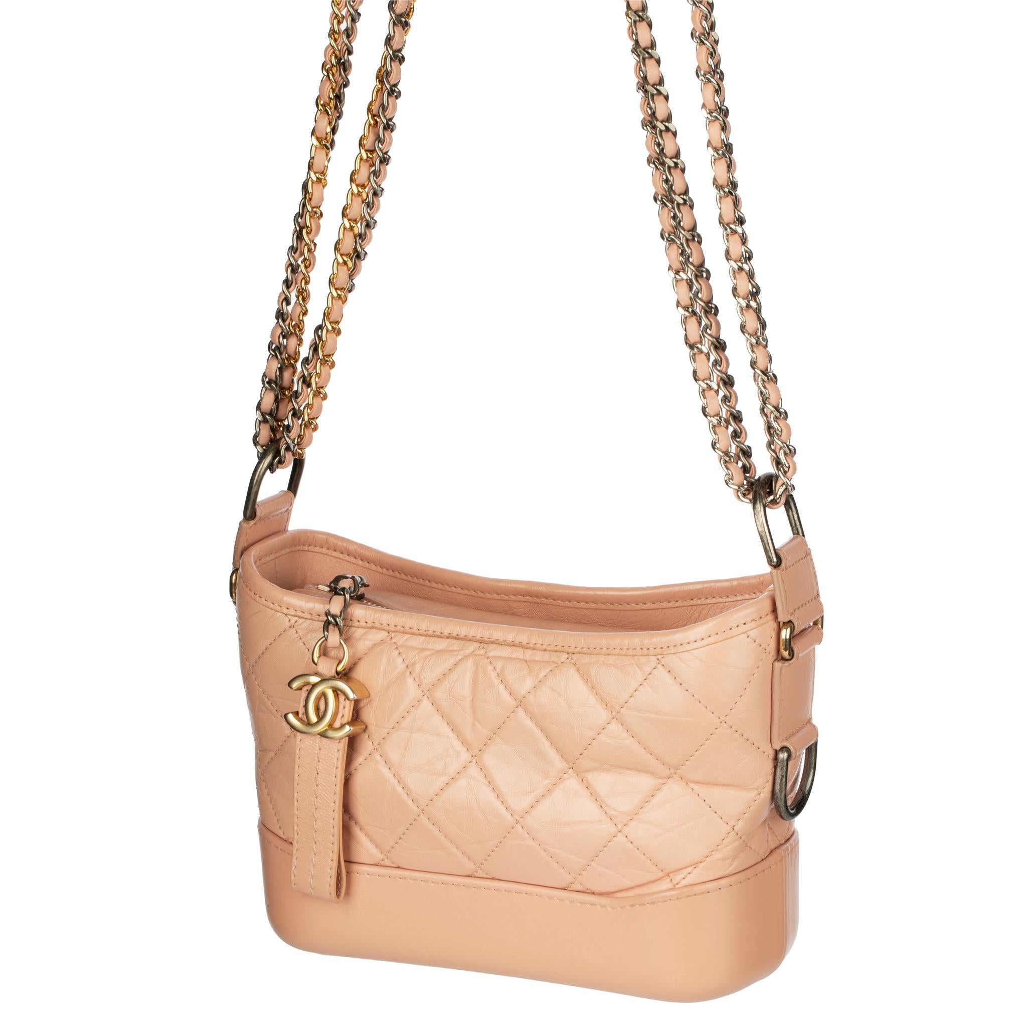 Chanel Gabrielle Small Dusty Pink Grained Calfskin Leather Two Tone Hardware For Sale 1