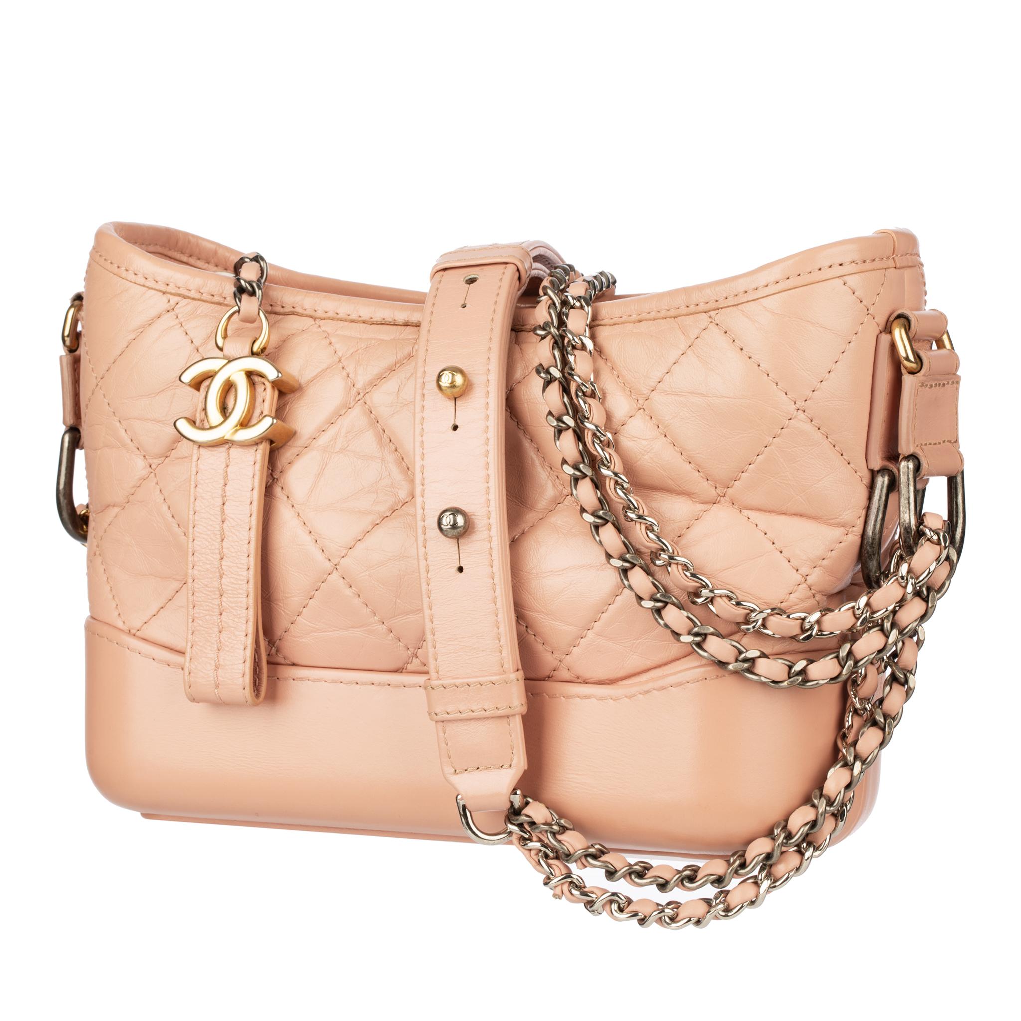 Chanel Gabrielle Small Dusty Pink Grained Calfskin Leather Two Tone Hardware For Sale 3