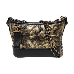 Chanel Gabrielle Small Metallic Crumpled Goatskin Quilted Black and Gold Bag