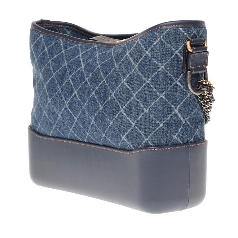 Chanel Gabrielle small size hobo bag in denim with gold and silver hardware  at 1stDibs