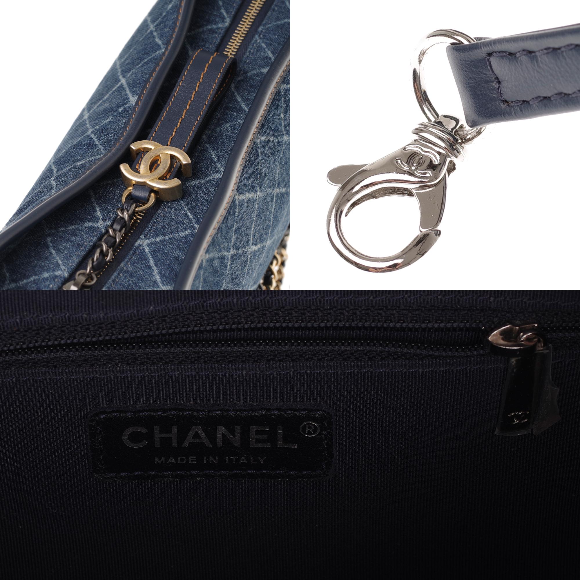 Black Chanel Gabrielle small size hobo bag in denim with gold and silver hardware