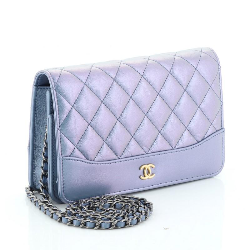 Blue Chanel Gabrielle Wallet on Chain Quilted Aged Calfskin