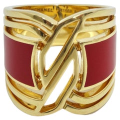 Used Chanel Gallery Collection HyCeram 18k Gold Ring