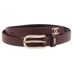 Chanel Garnet Red Leather CC Buckle Belt 90CM