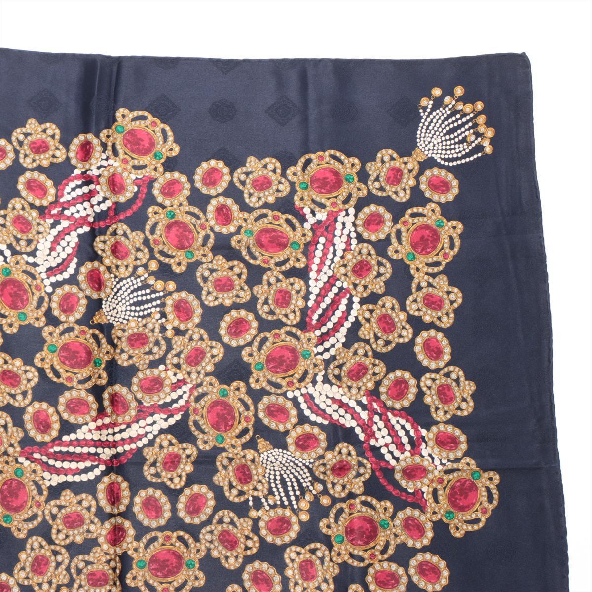 Women's Chanel Gems and Pearl Silk Scarf  Navy Blue