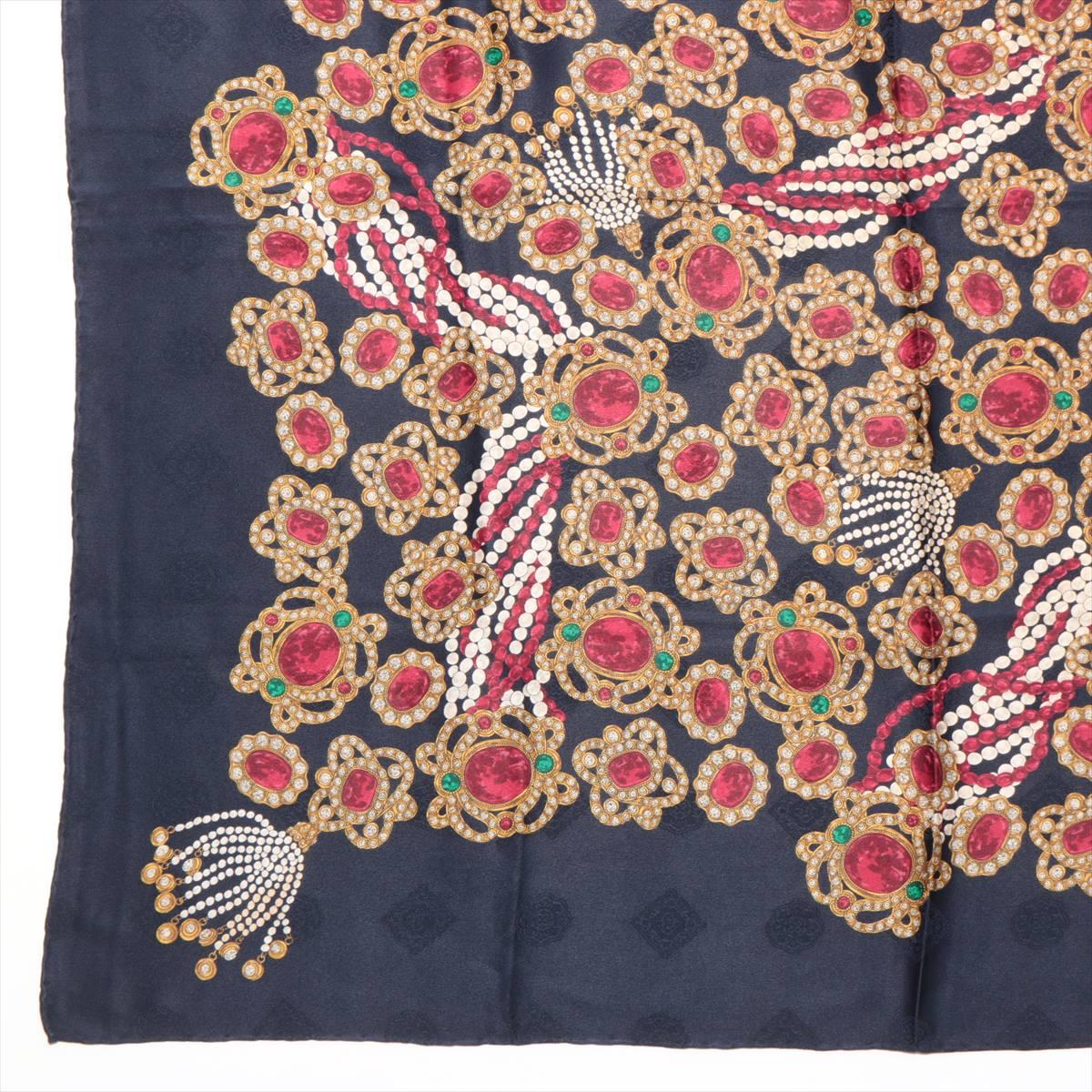 Chanel Gems and Pearl Silk Scarf  Navy Blue 2