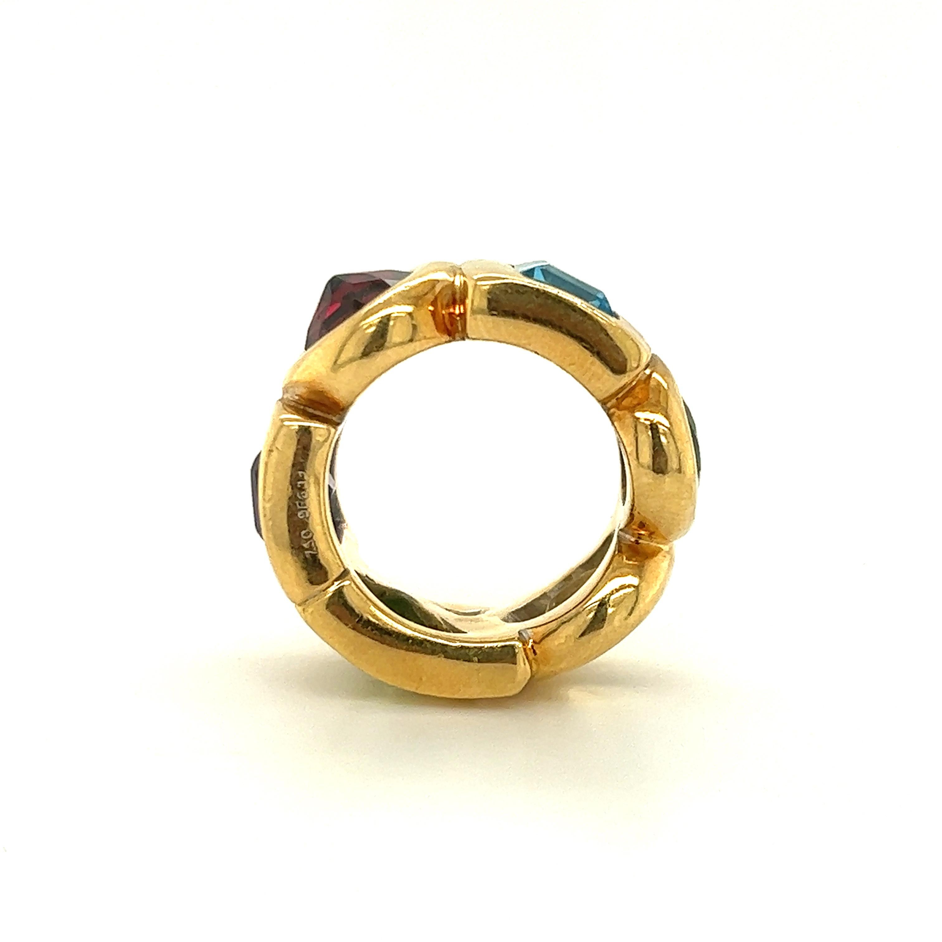 Baroque Chanel Geometric Multi Gemstone 18k Yellow Gold Wide Band Ring For Sale
