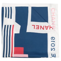 Chanel Geometric Style Navy Silk Scarf 