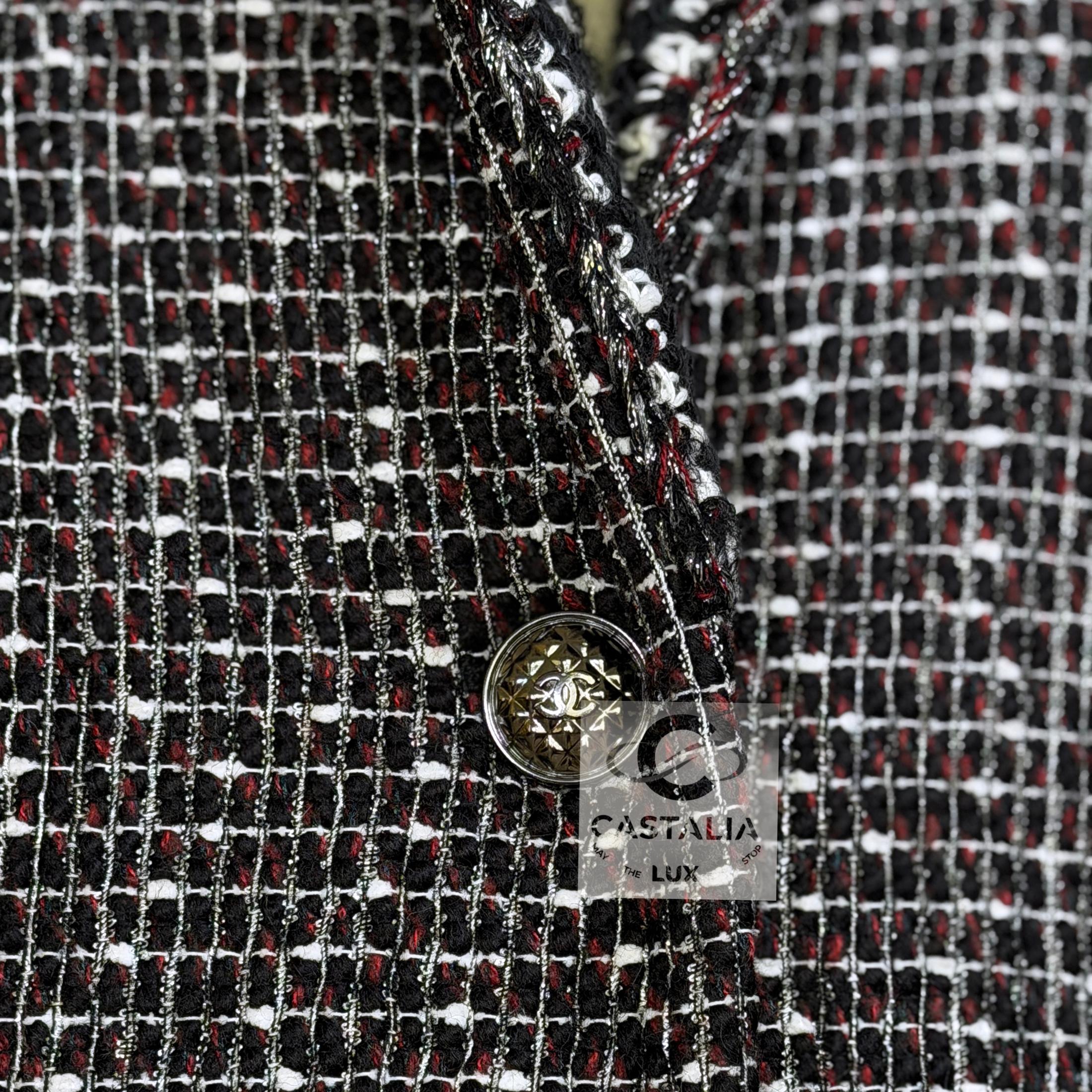 CHANEL Georgia Jagger Style Black Tweed Jacket 36 FR For Sale 6