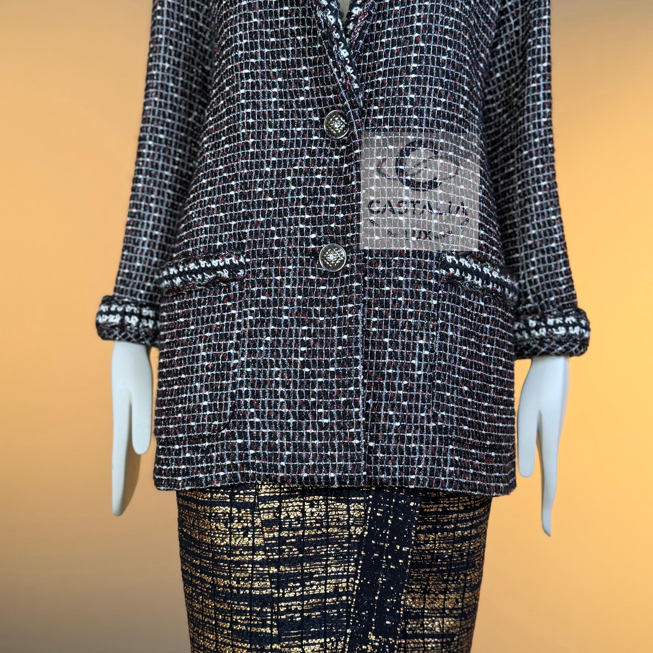CHANEL Georgia Jagger Style Black Tweed Jacket 36 FR For Sale 7