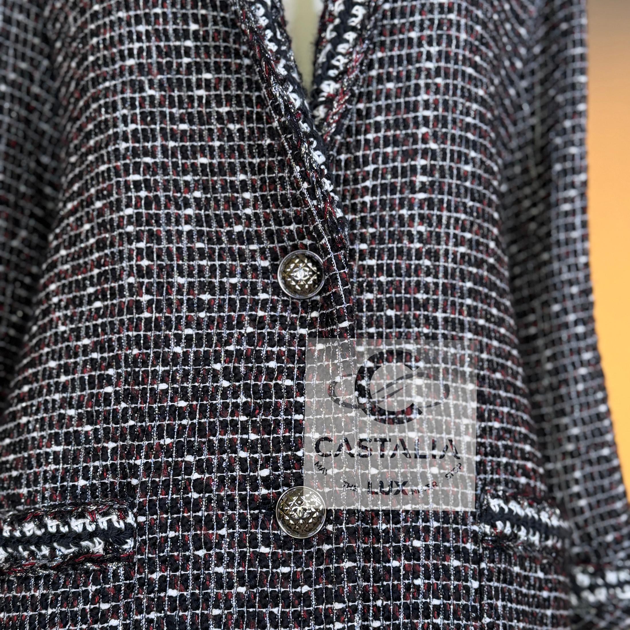 CHANEL Georgia Jagger Style Black Tweed Jacket 36 FR For Sale 8