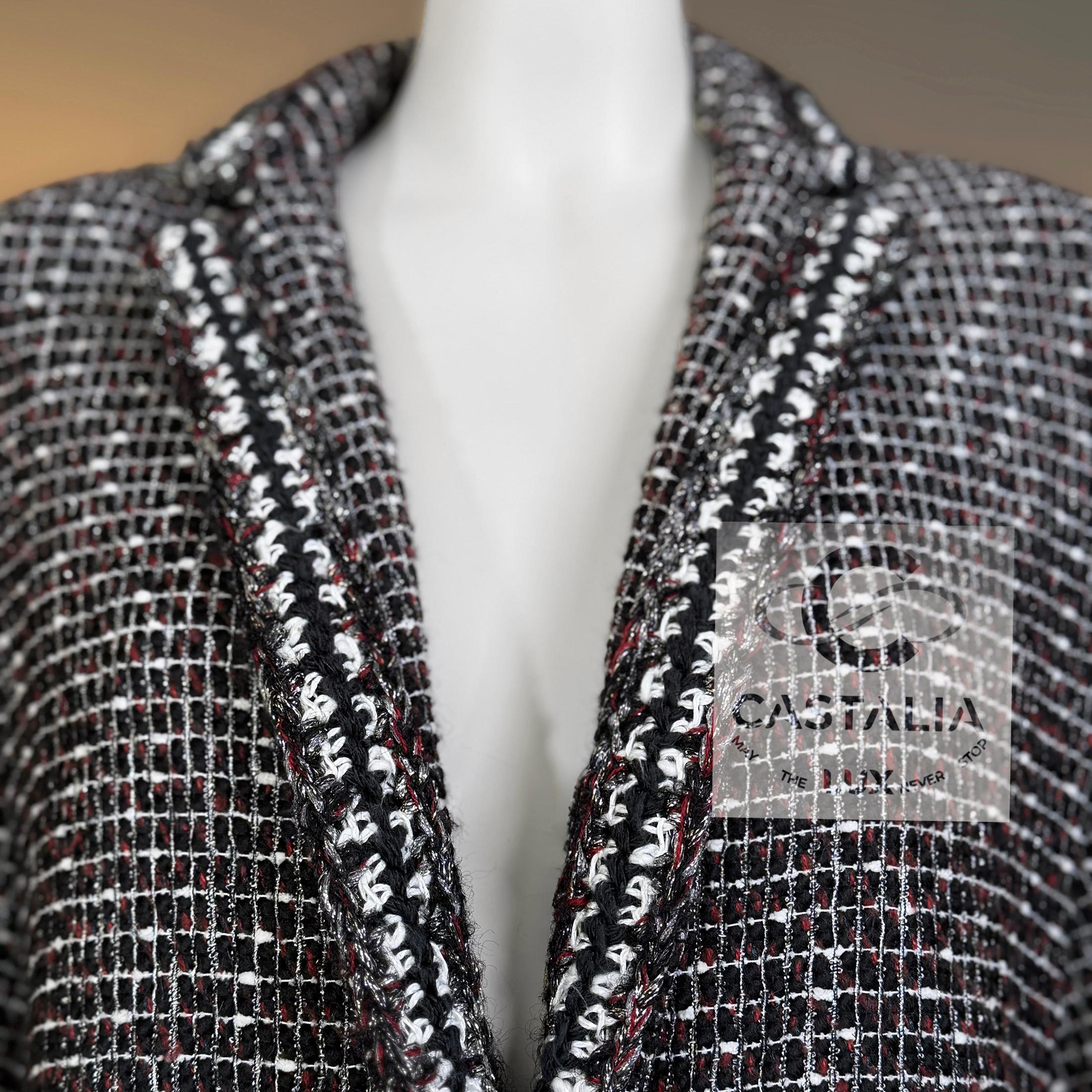 CHANEL Georgia Jagger Style Black Tweed Jacket 36 FR For Sale 9