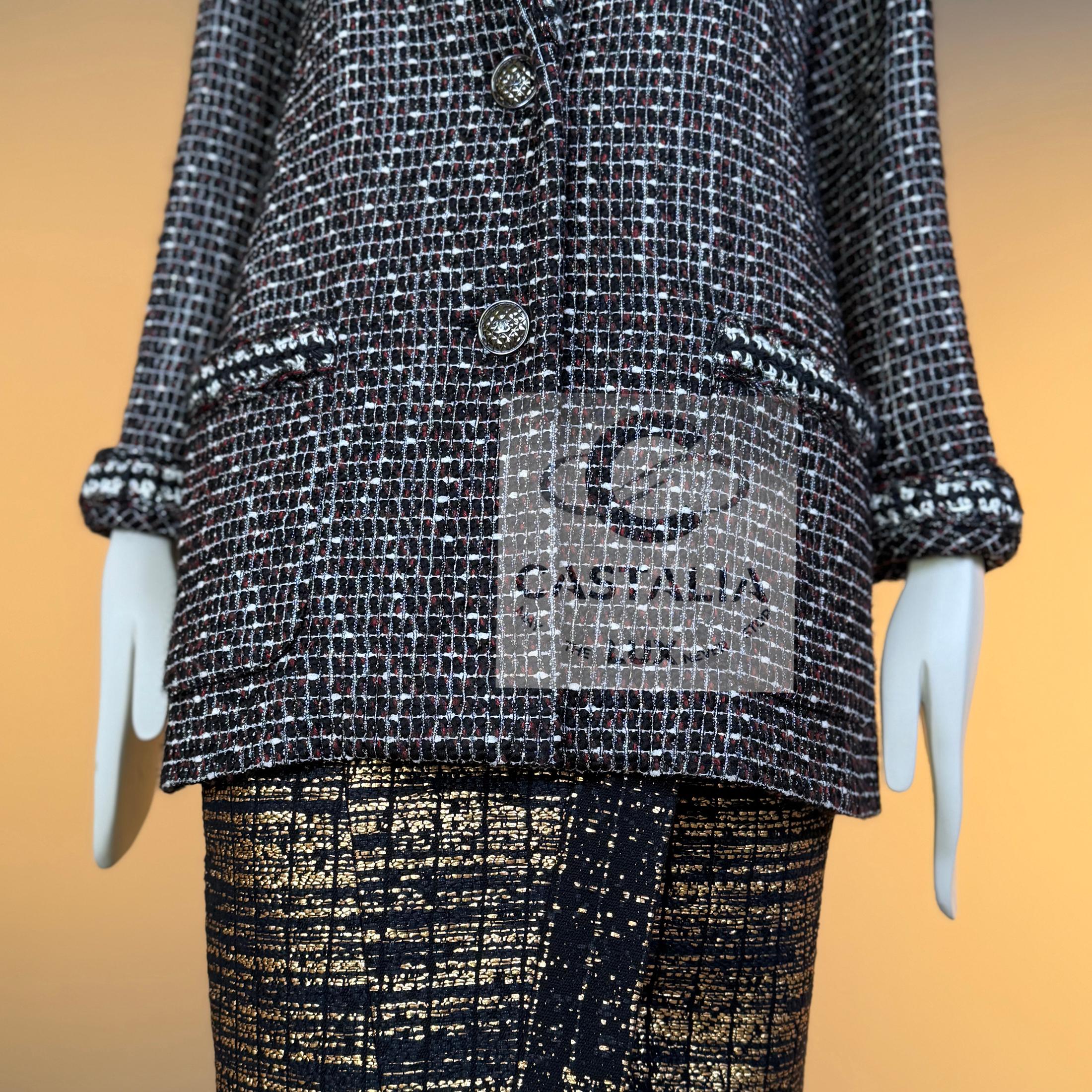 CHANEL Georgia Jagger Style Black Tweed Jacket 36 FR For Sale 10