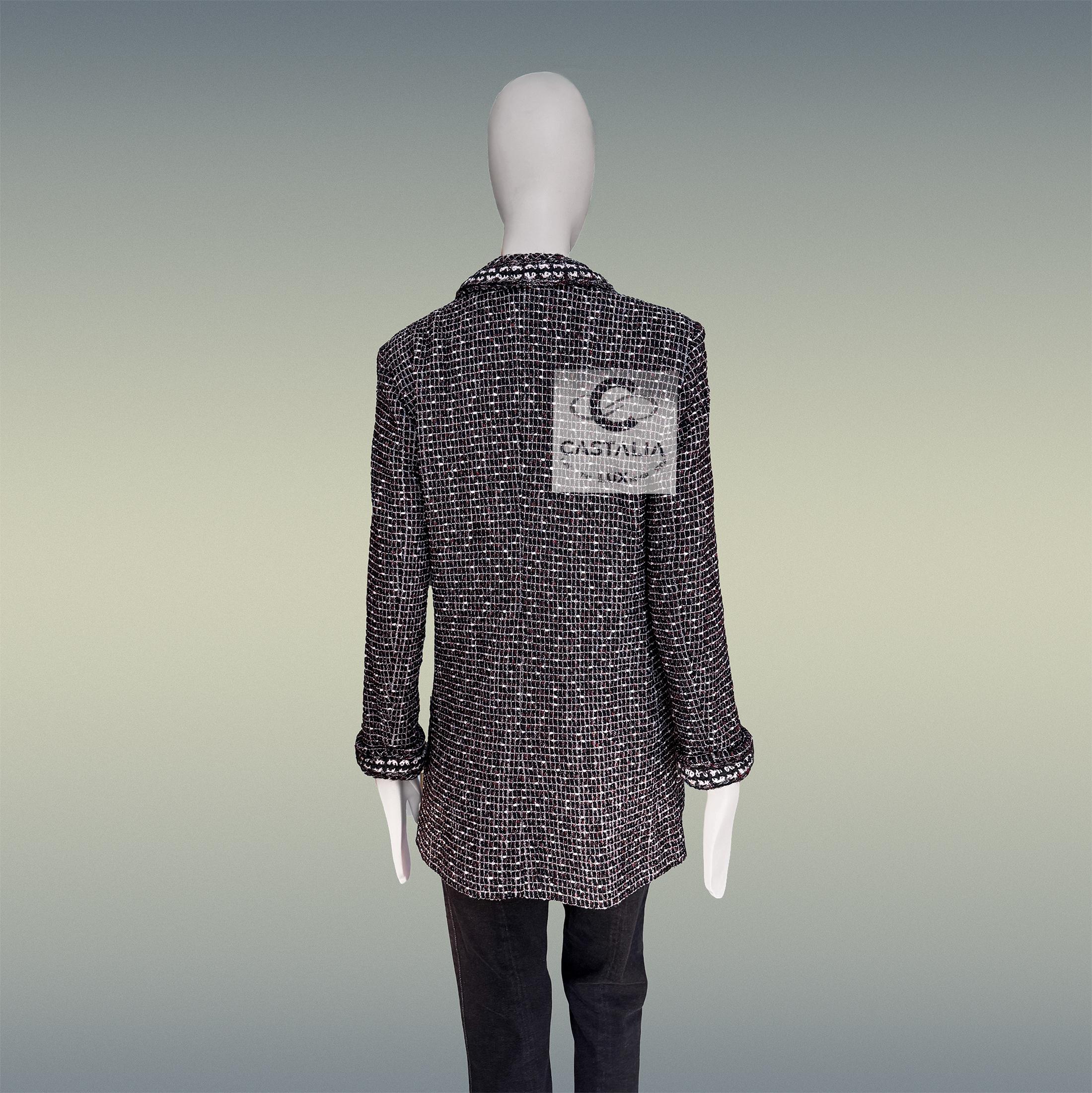 Chanel Georgia Jagger Giacca in tweed nero 36 FR in vendita 11