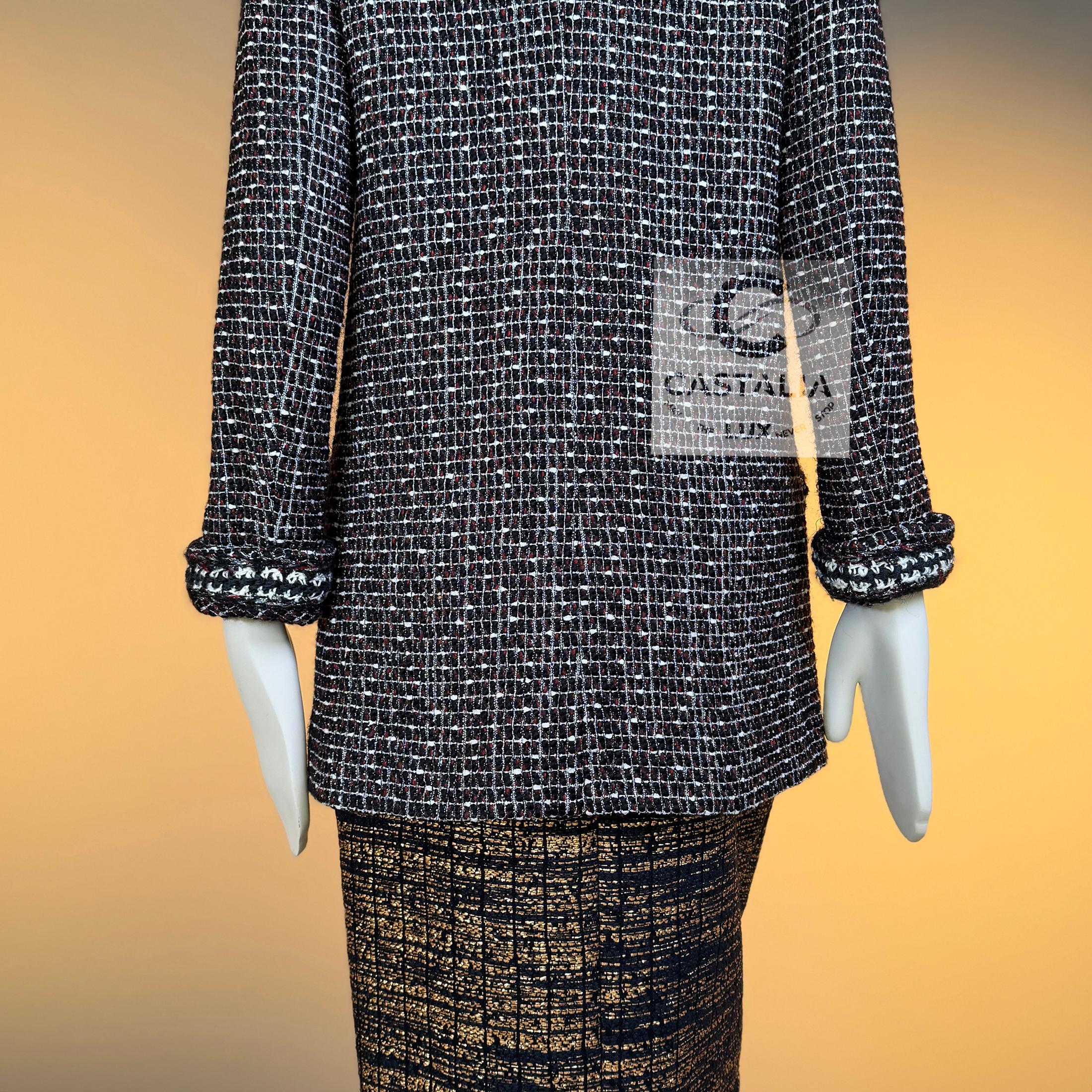 CHANEL Georgia Jagger Style Black Tweed Jacket 36 FR For Sale 12