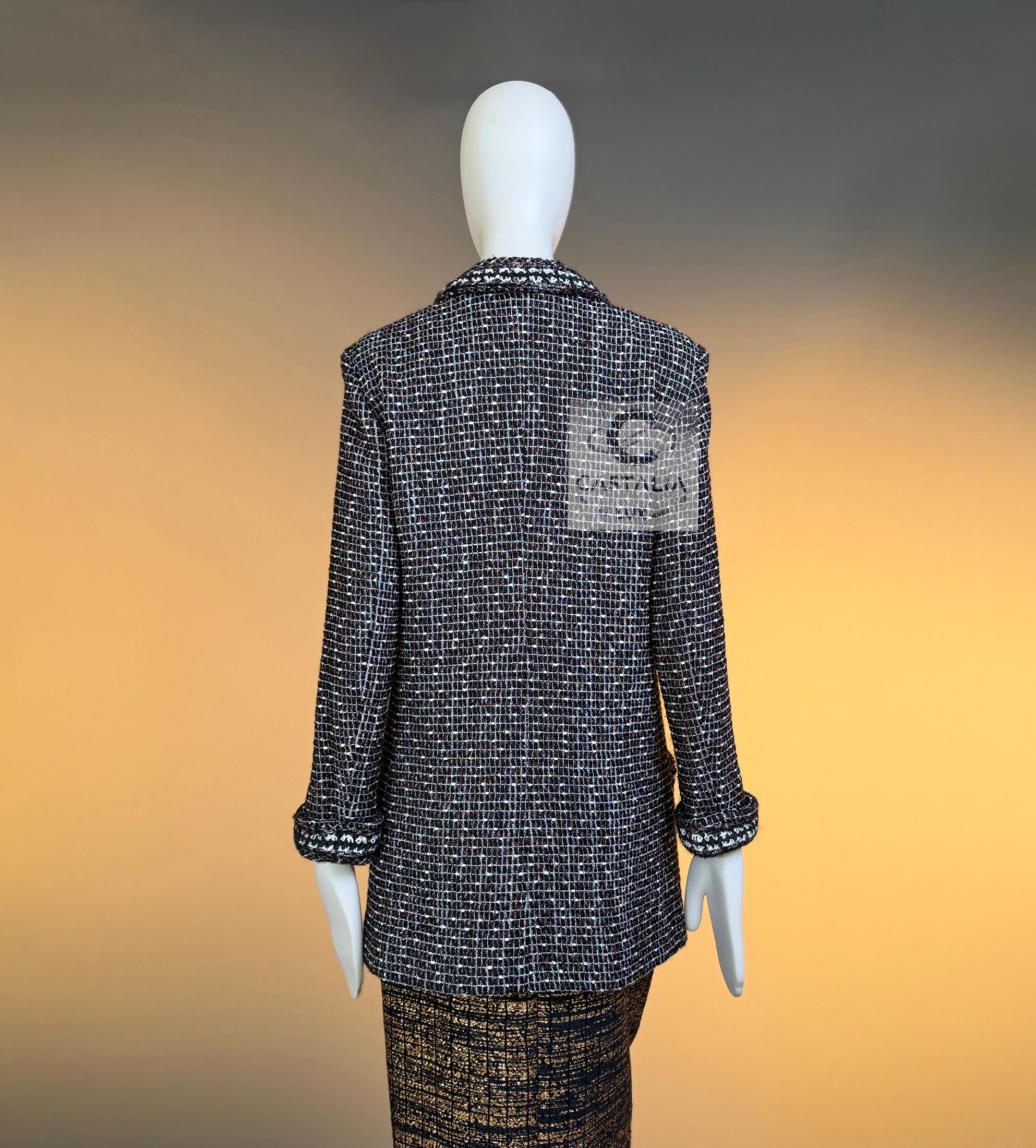 CHANEL Georgia Jagger Style Black Tweed Jacket 36 FR For Sale 13