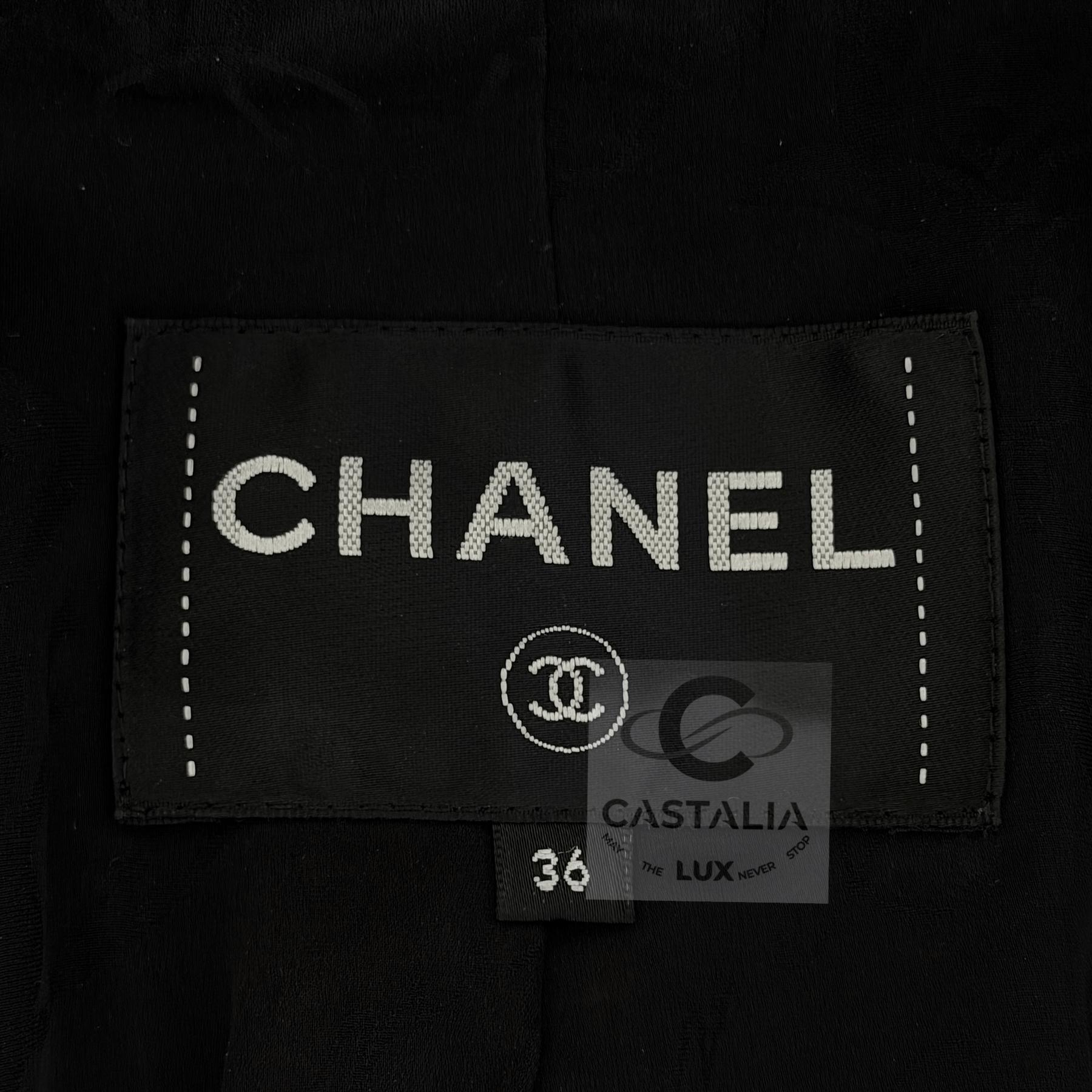 CHANEL Georgia Jagger Style Black Tweed Jacket 36 FR For Sale 14
