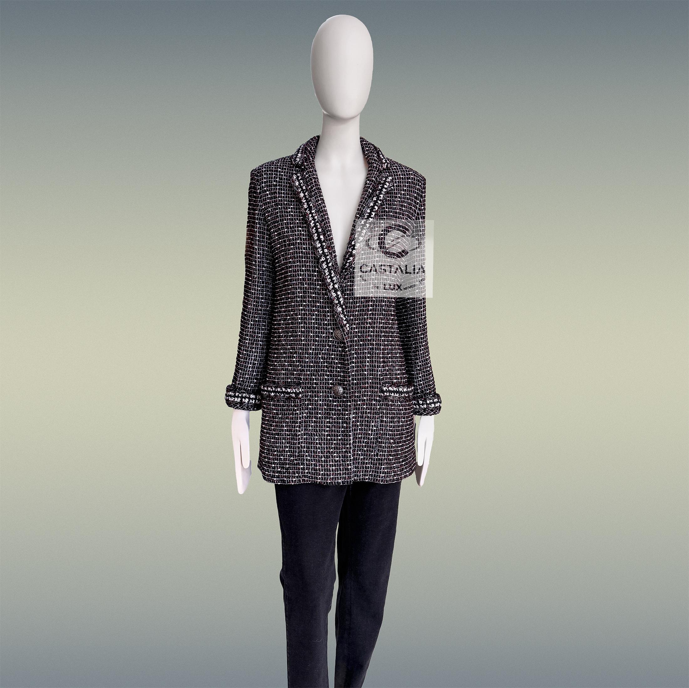 Chanel Georgia Jagger Giacca in tweed nero 36 FR in vendita 1