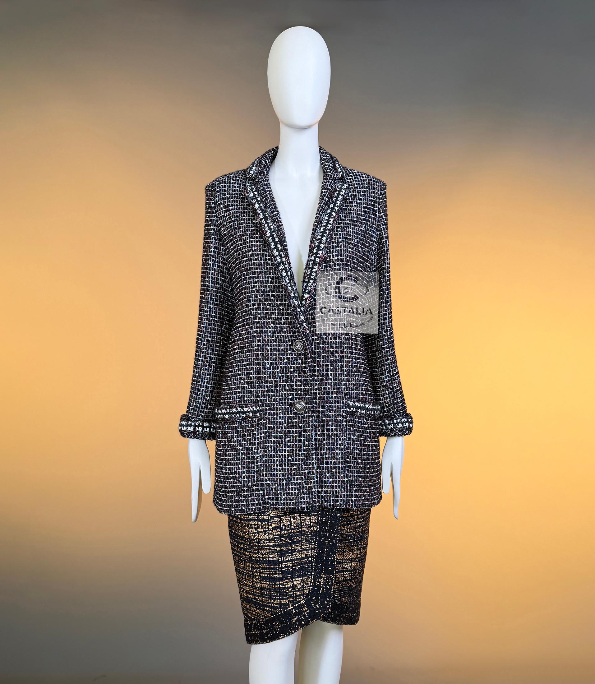 CHANEL Georgia Jagger Style Black Tweed Jacket 36 FR For Sale 2