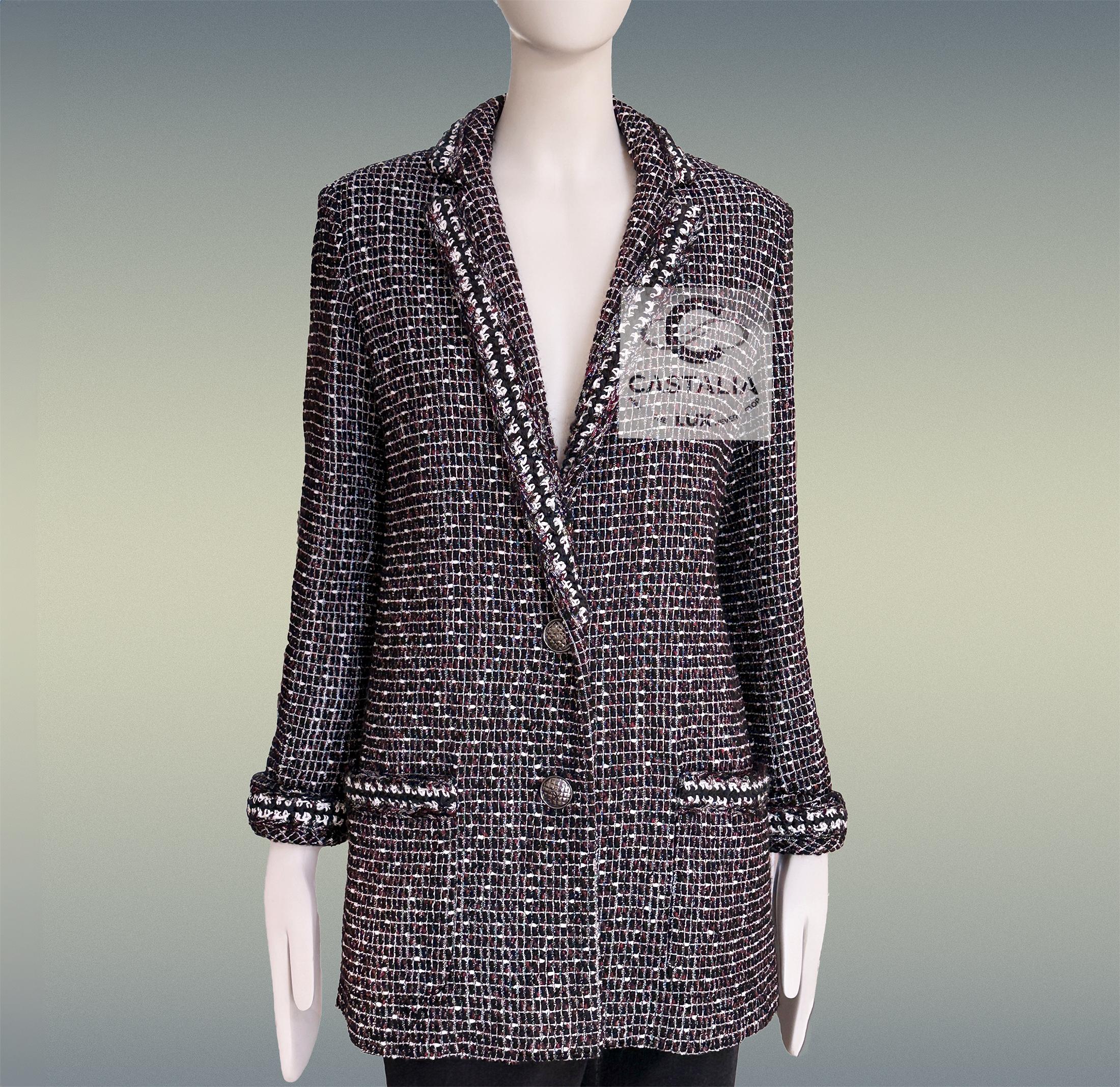 Chanel Georgia Jagger Giacca in tweed nero 36 FR in vendita 2