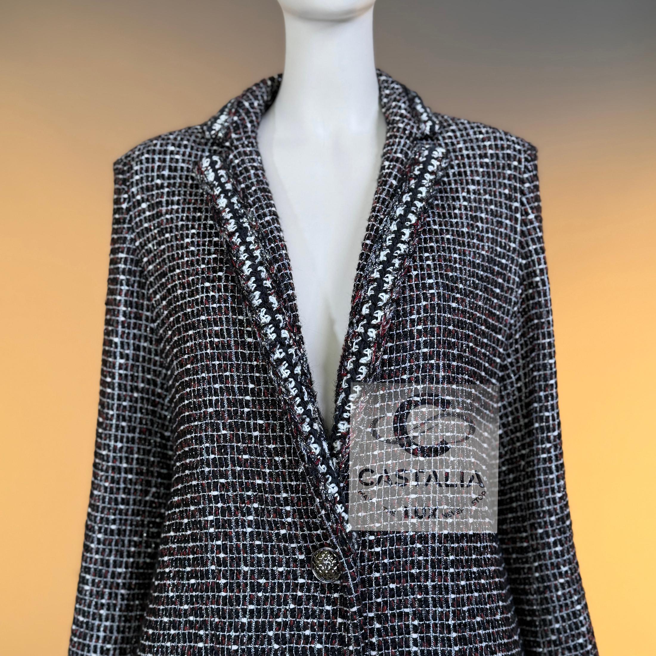 CHANEL Georgia Jagger Style Black Tweed Jacket 36 FR For Sale 3