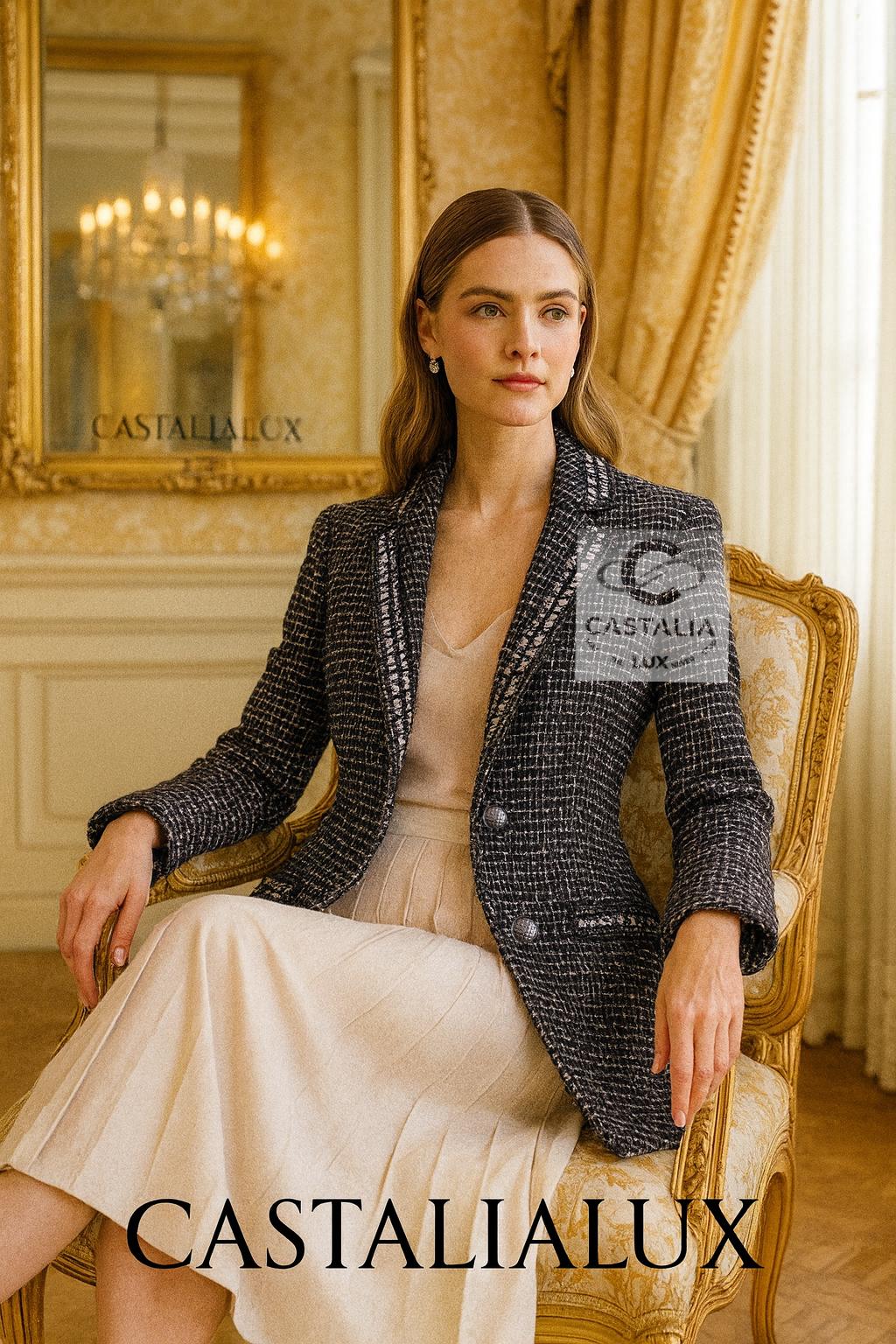 Chanel Georgia Jagger Giacca in tweed nero 36 FR in vendita 3